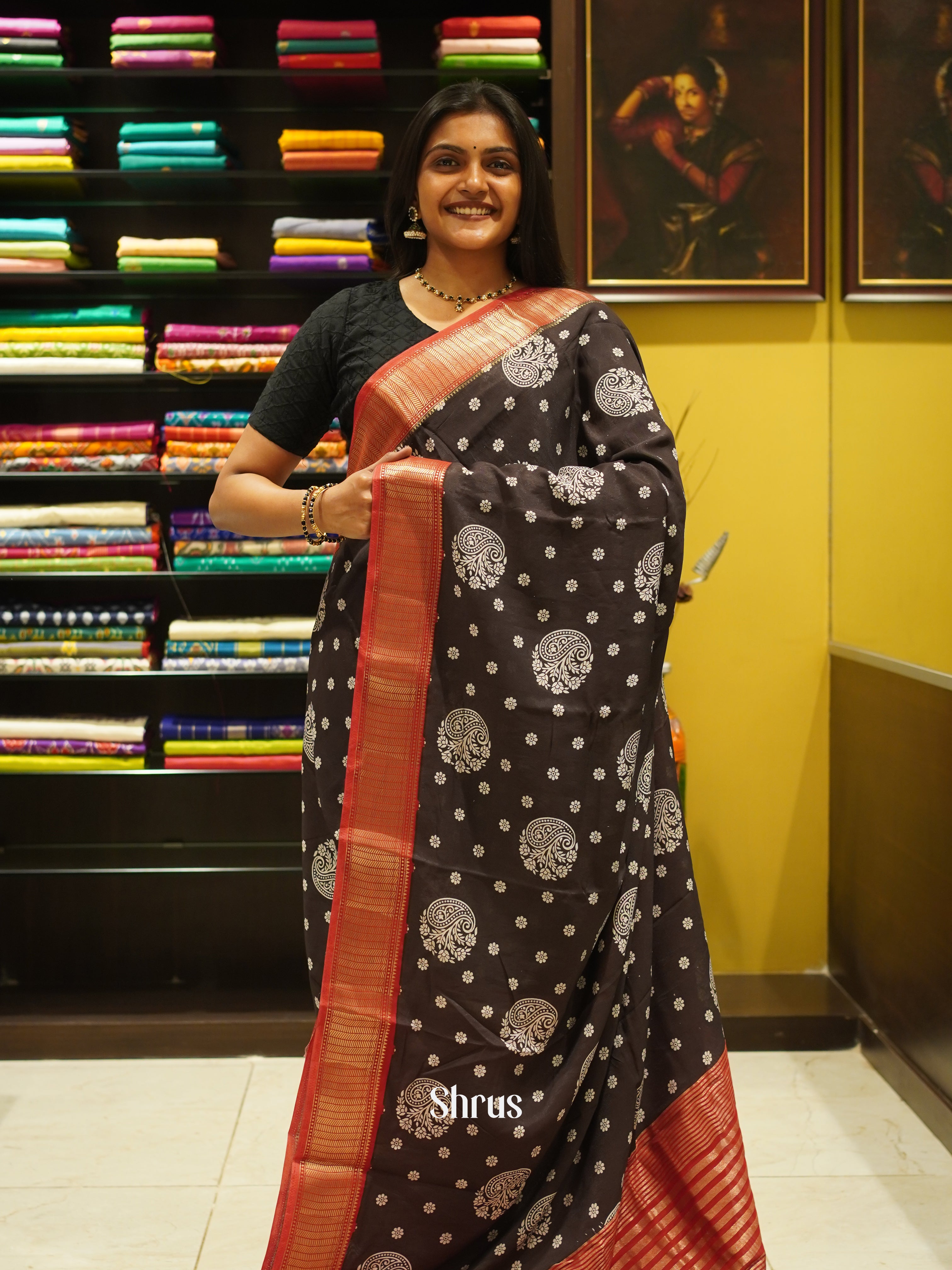 Black & Red - Art Modal Saree - Shop on ShrusEternity.com