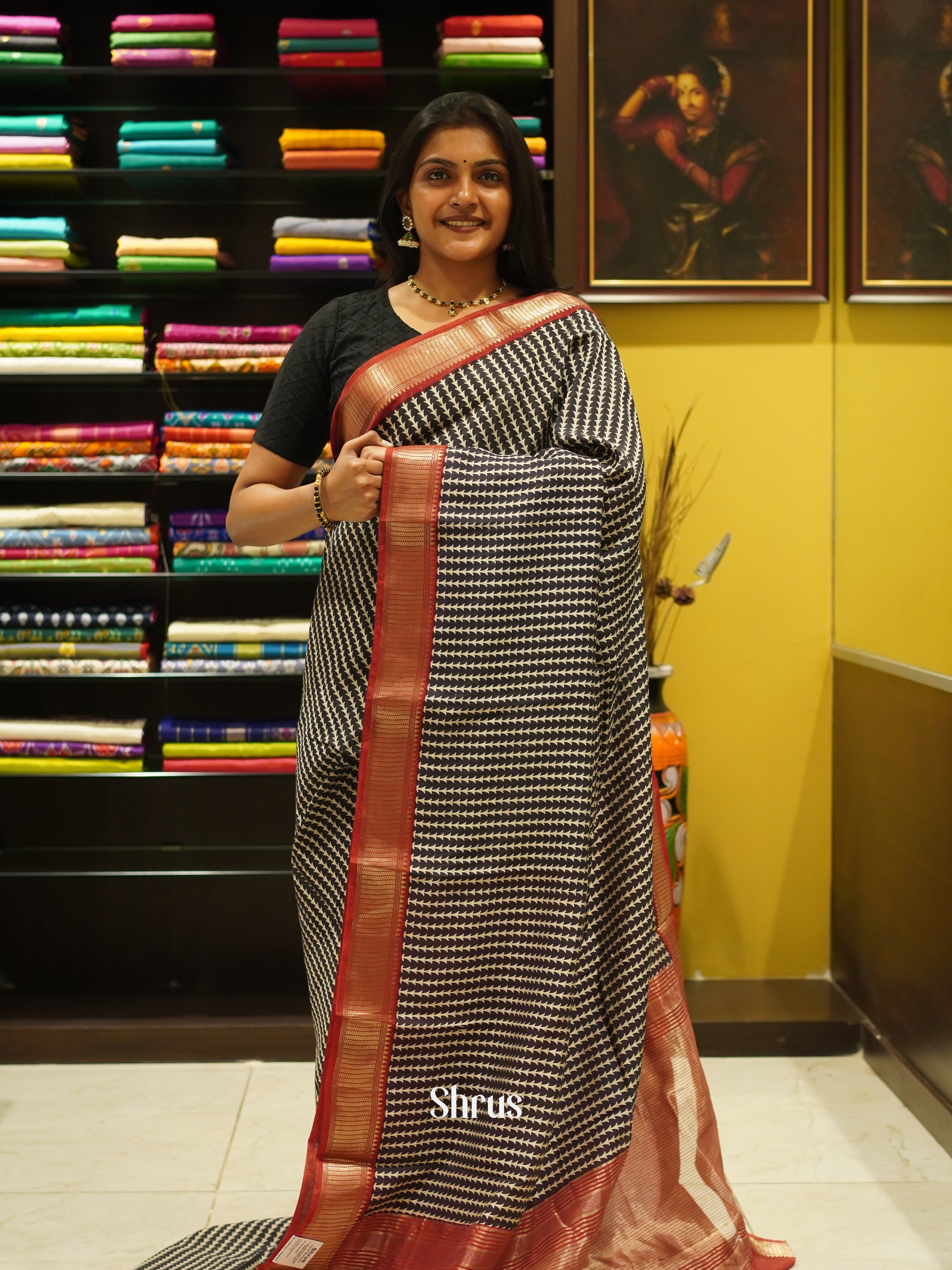 Black & Red - Art Modal Saree - Shop on ShrusEternity.com