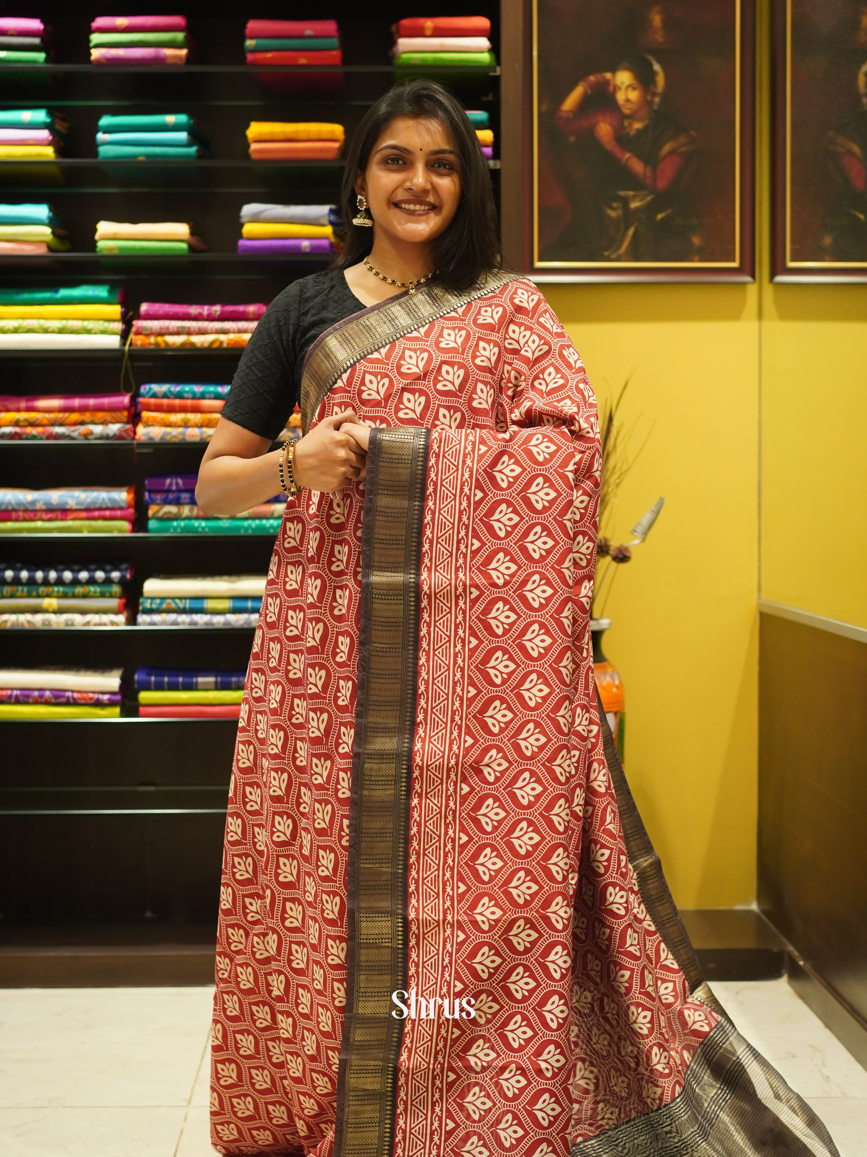 Red & Black - Art Modal Saree - Shop on ShrusEternity.com