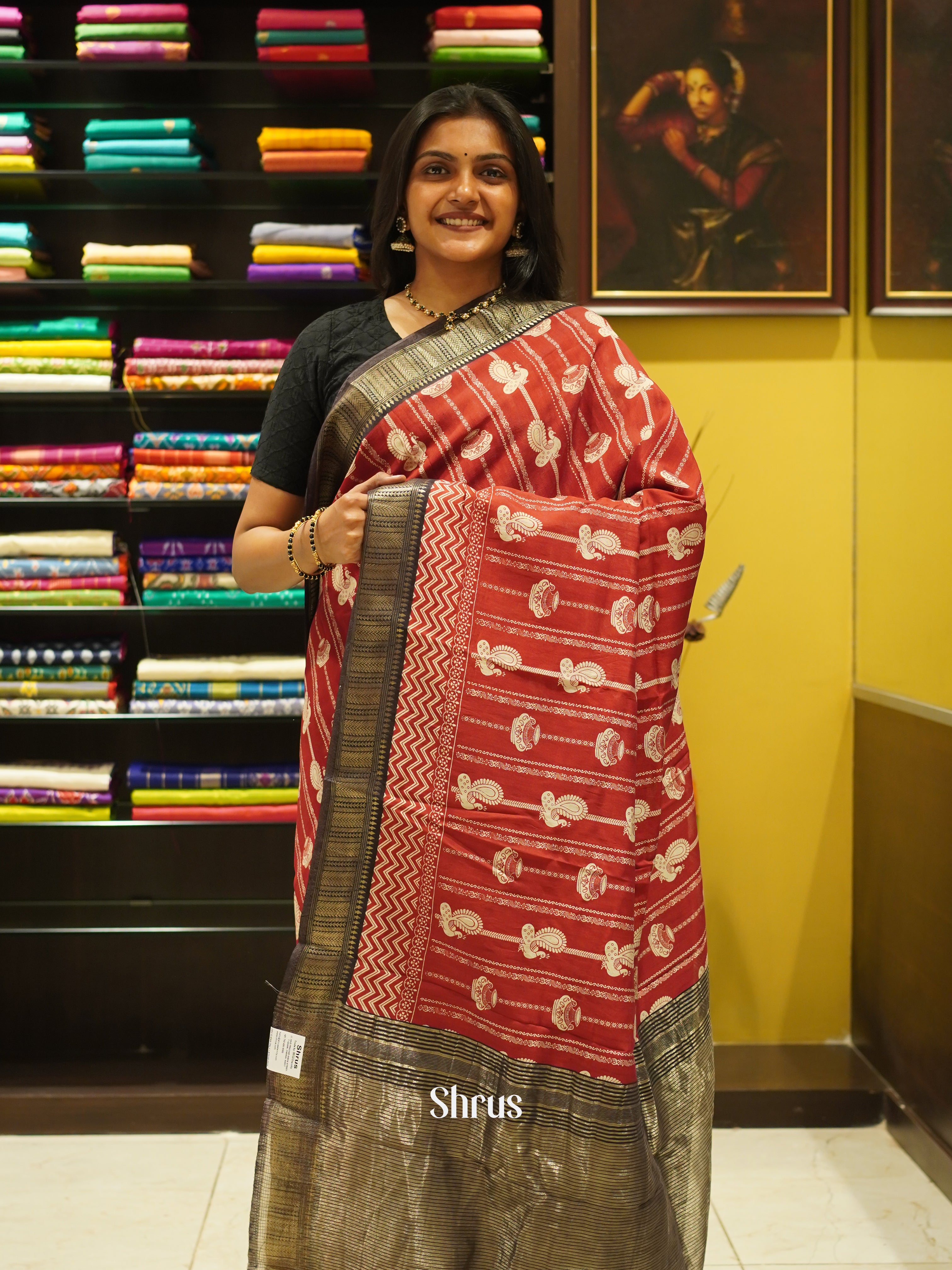 Red & Black - Art Modal Saree - Shop on ShrusEternity.com