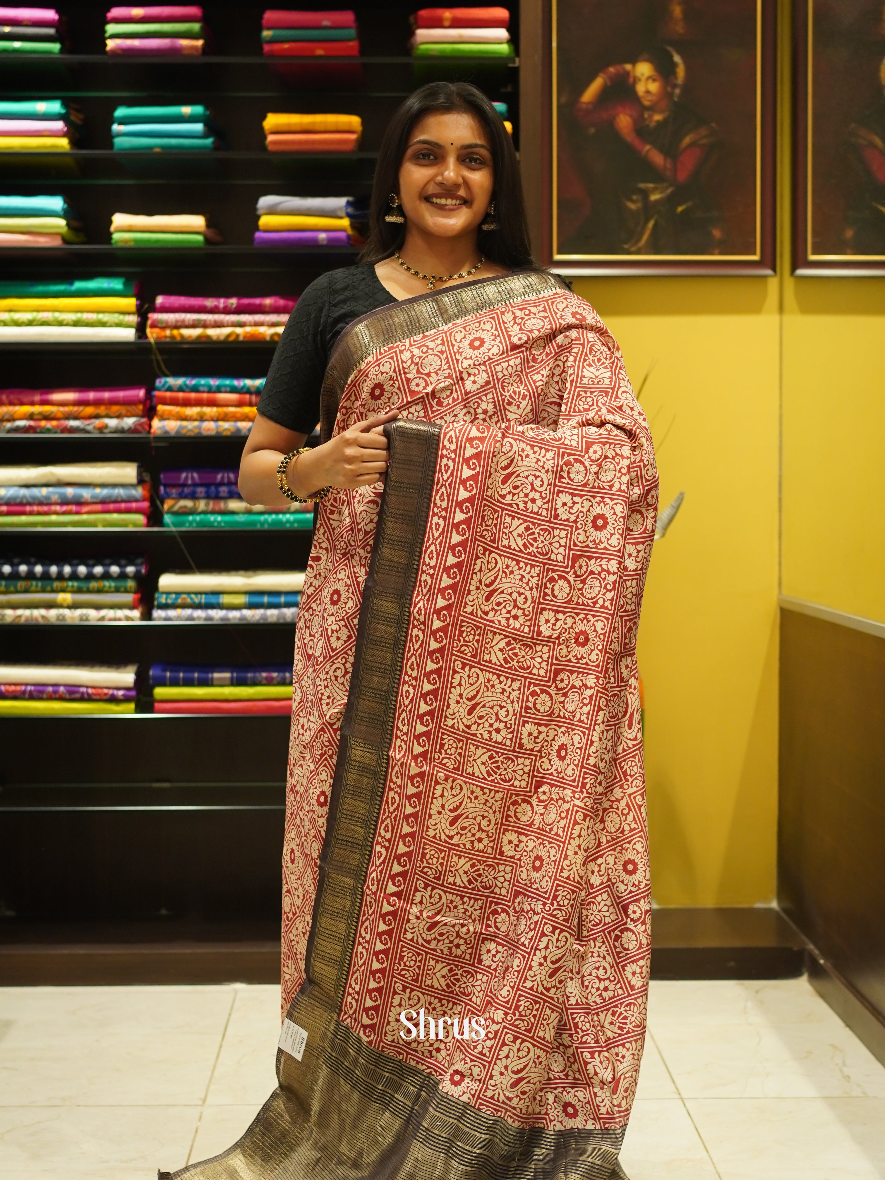 Red & Black- Art Modal Saree - Shop on ShrusEternity.com