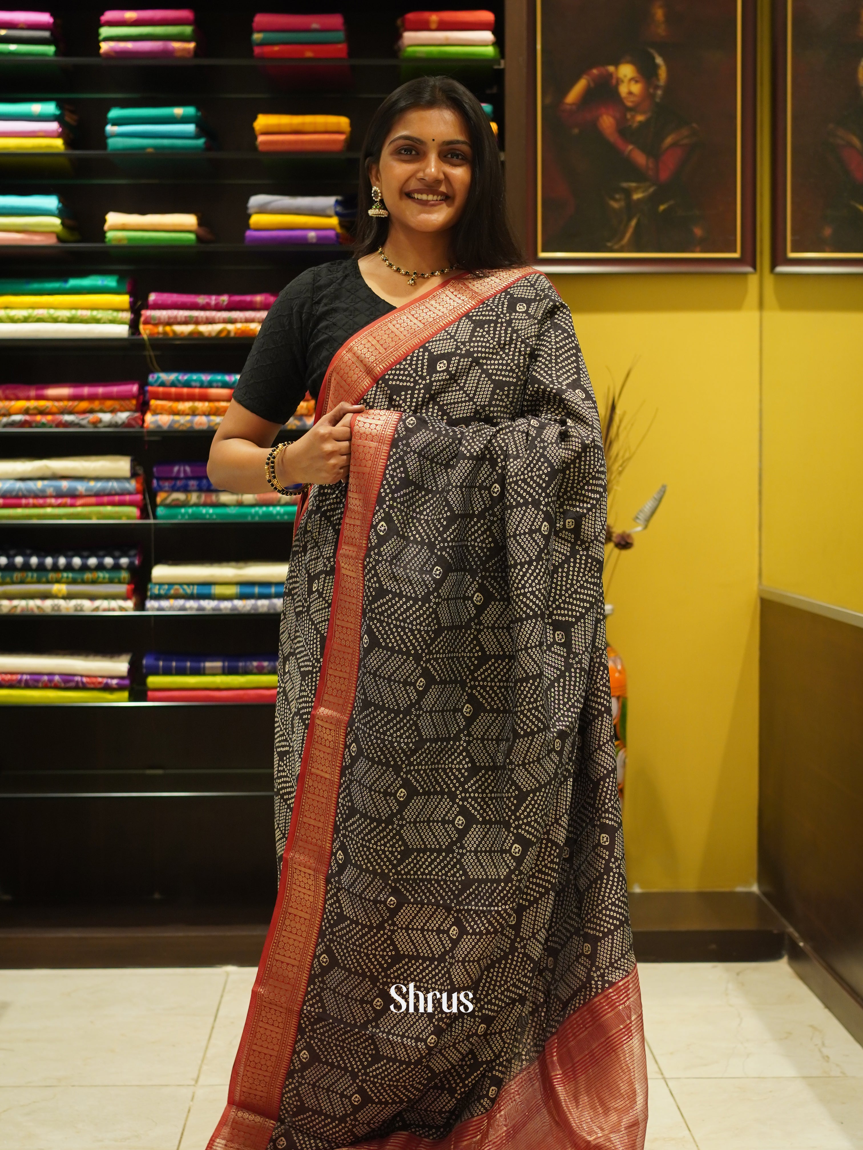 Black & Red - Art Modal Saree - Shop on ShrusEternity.com