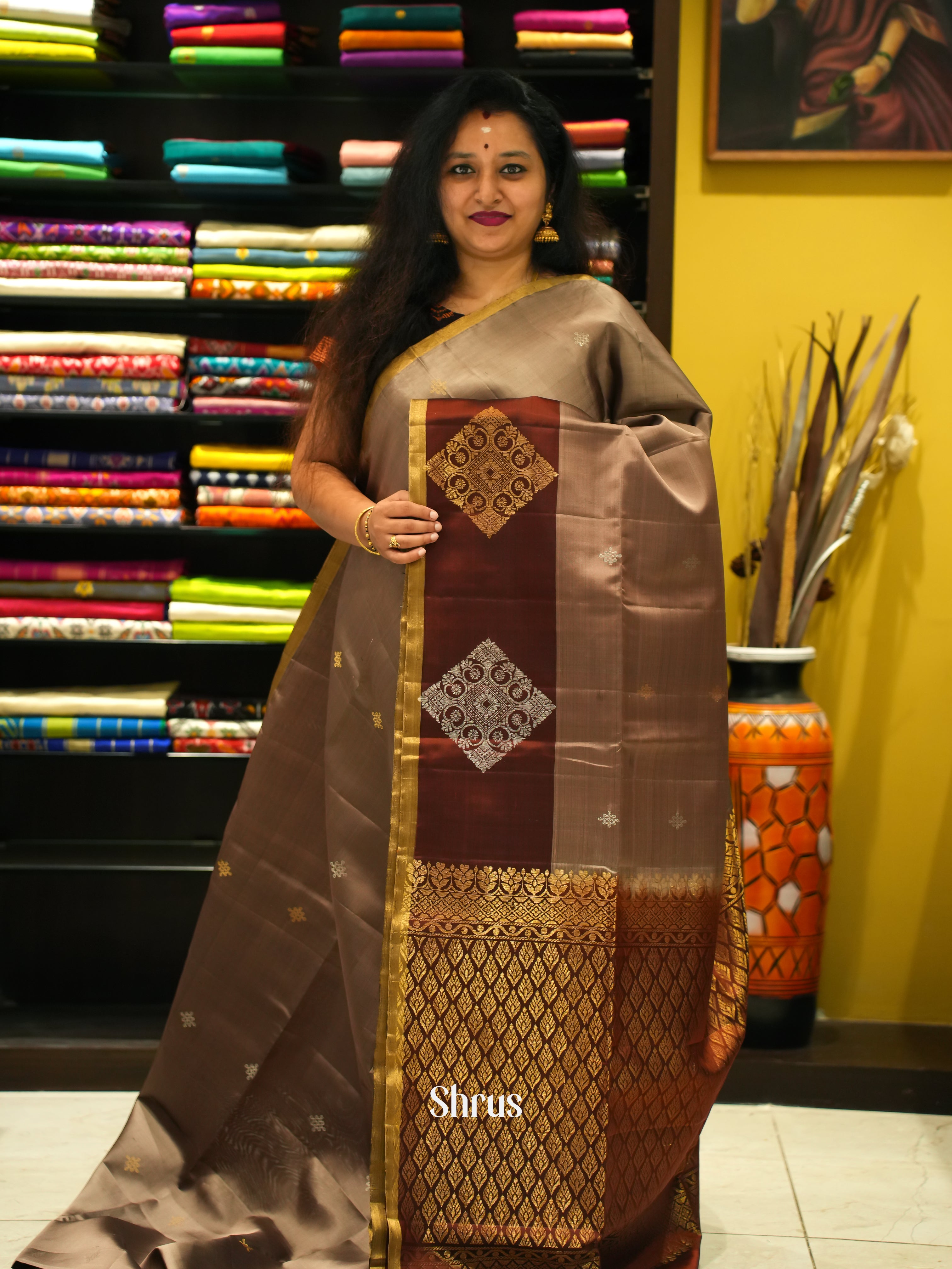 Dusty Brown & Brown - Soft Silk Saree - Shop on ShrusEternity.com