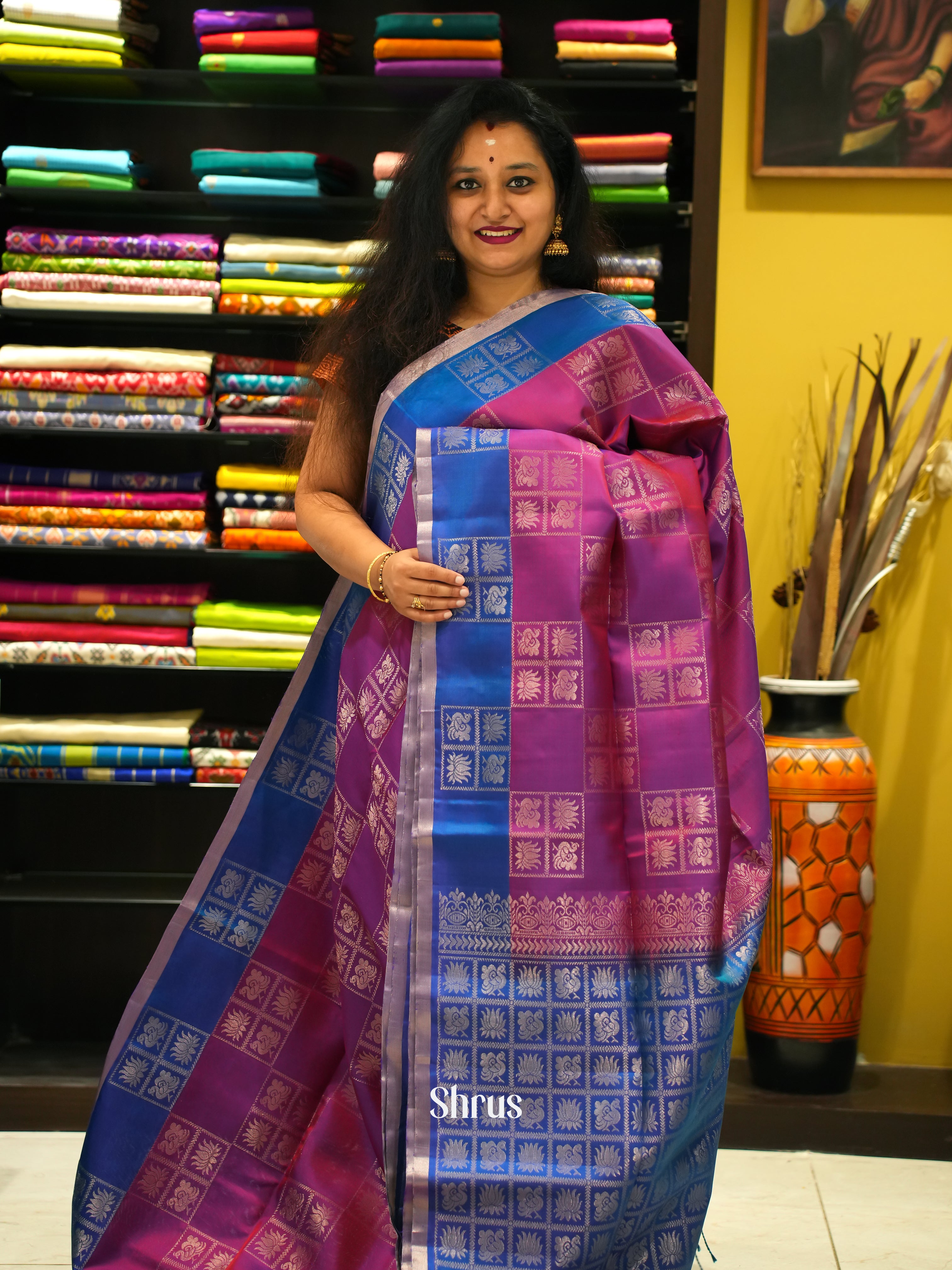 Purple & Blue - Soft Silk Saree - Shop on ShrusEternity.com