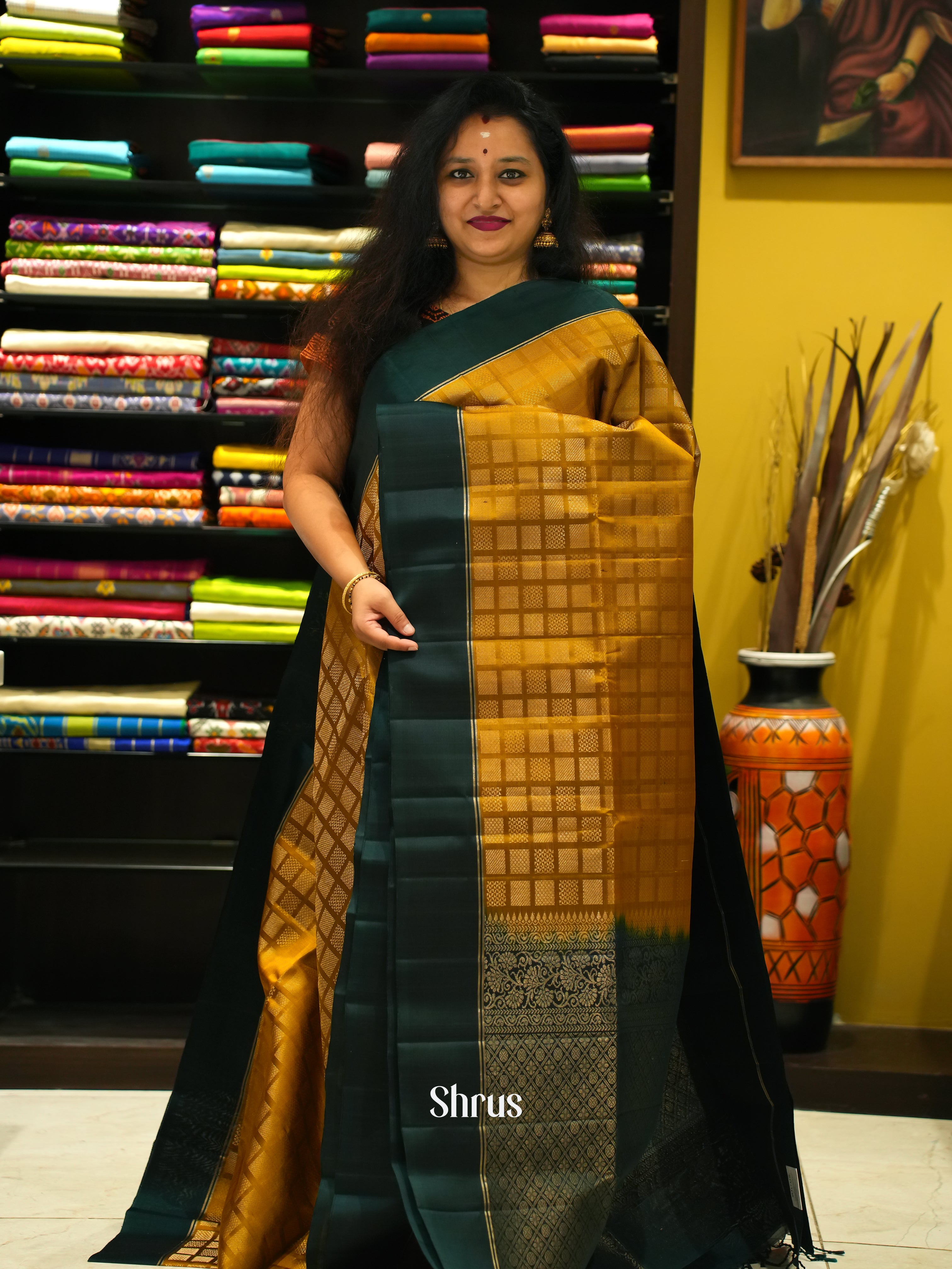 Mehandi &  Green - Soft Silk Saree - Shop on ShrusEternity.com