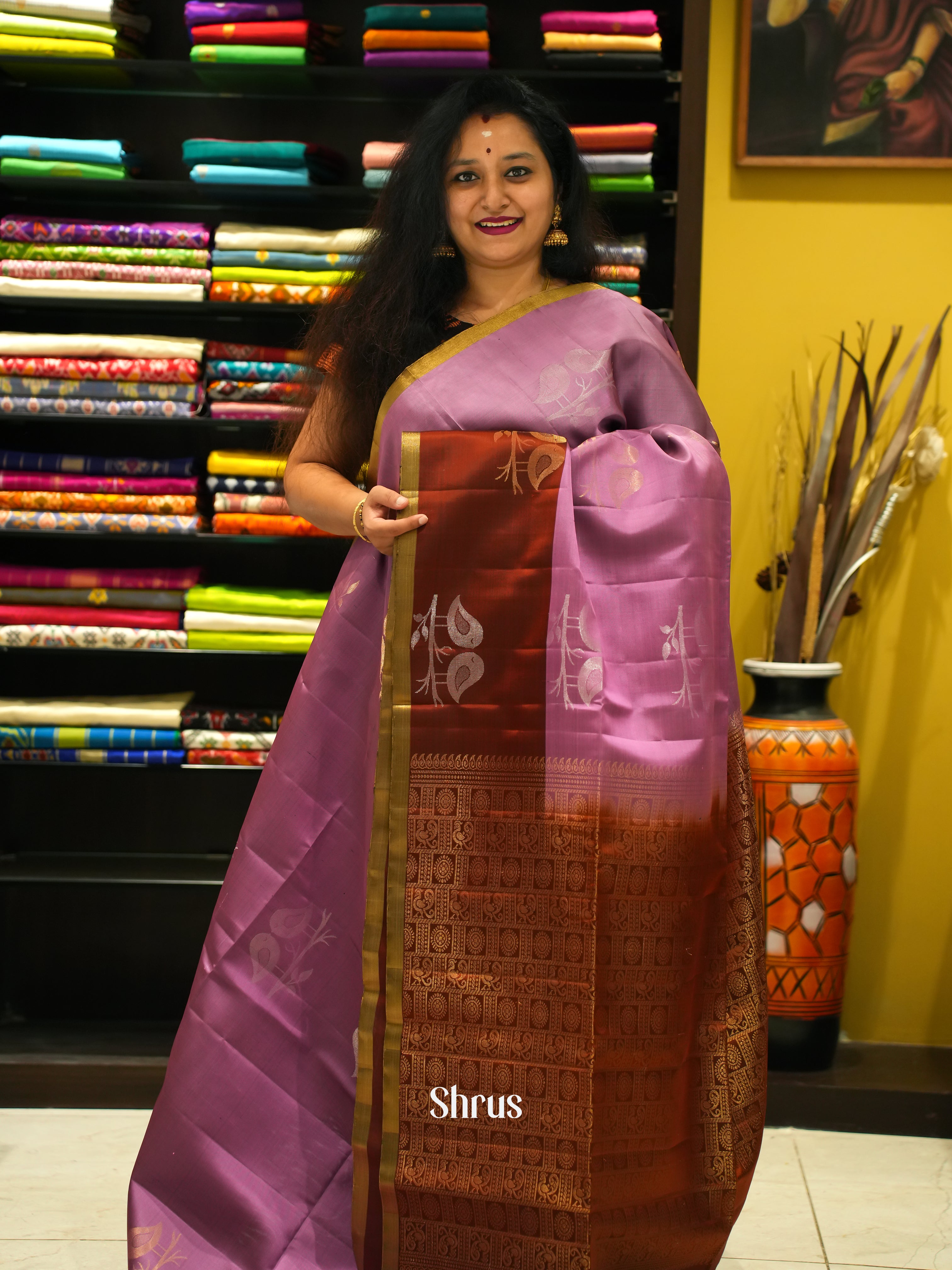 Purple & Arakku Maroon - Soft Silk Saree - Shop on ShrusEternity.com