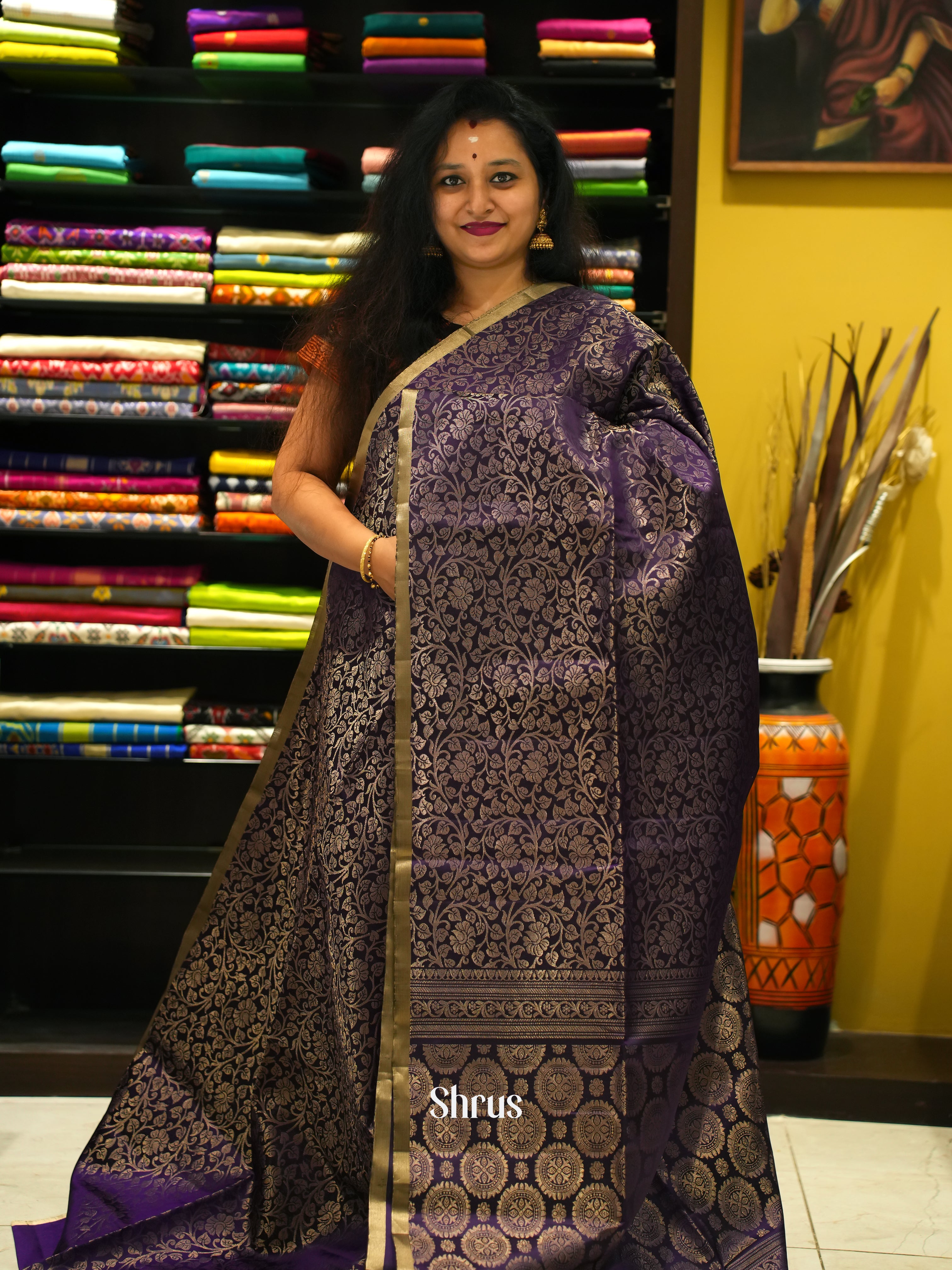 EggPlant(Single Tone) - Soft Silk Saree - Shop on ShrusEternity.com