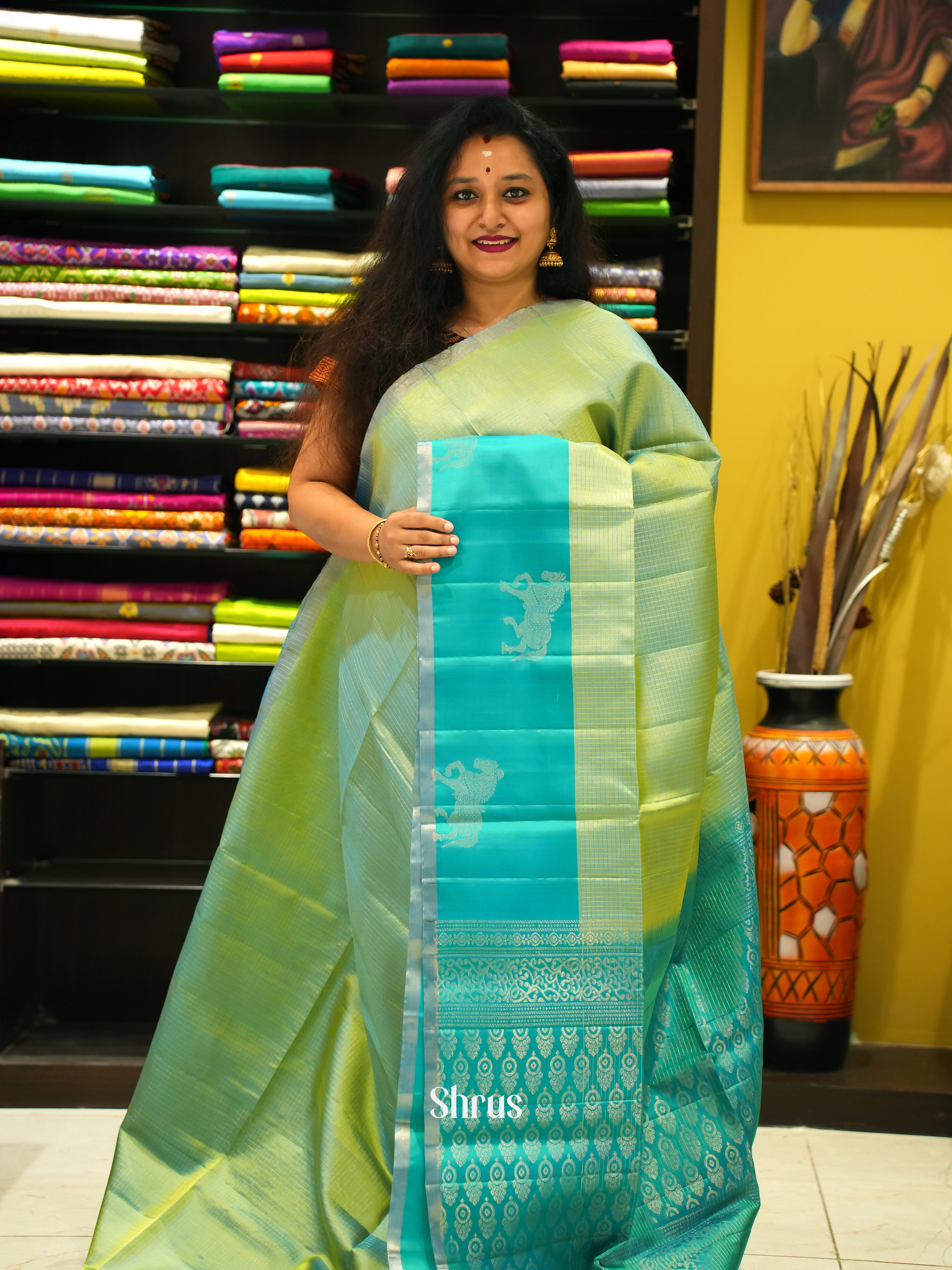 Pista Green & Green - Soft Silk Saree - Shop on ShrusEternity.com