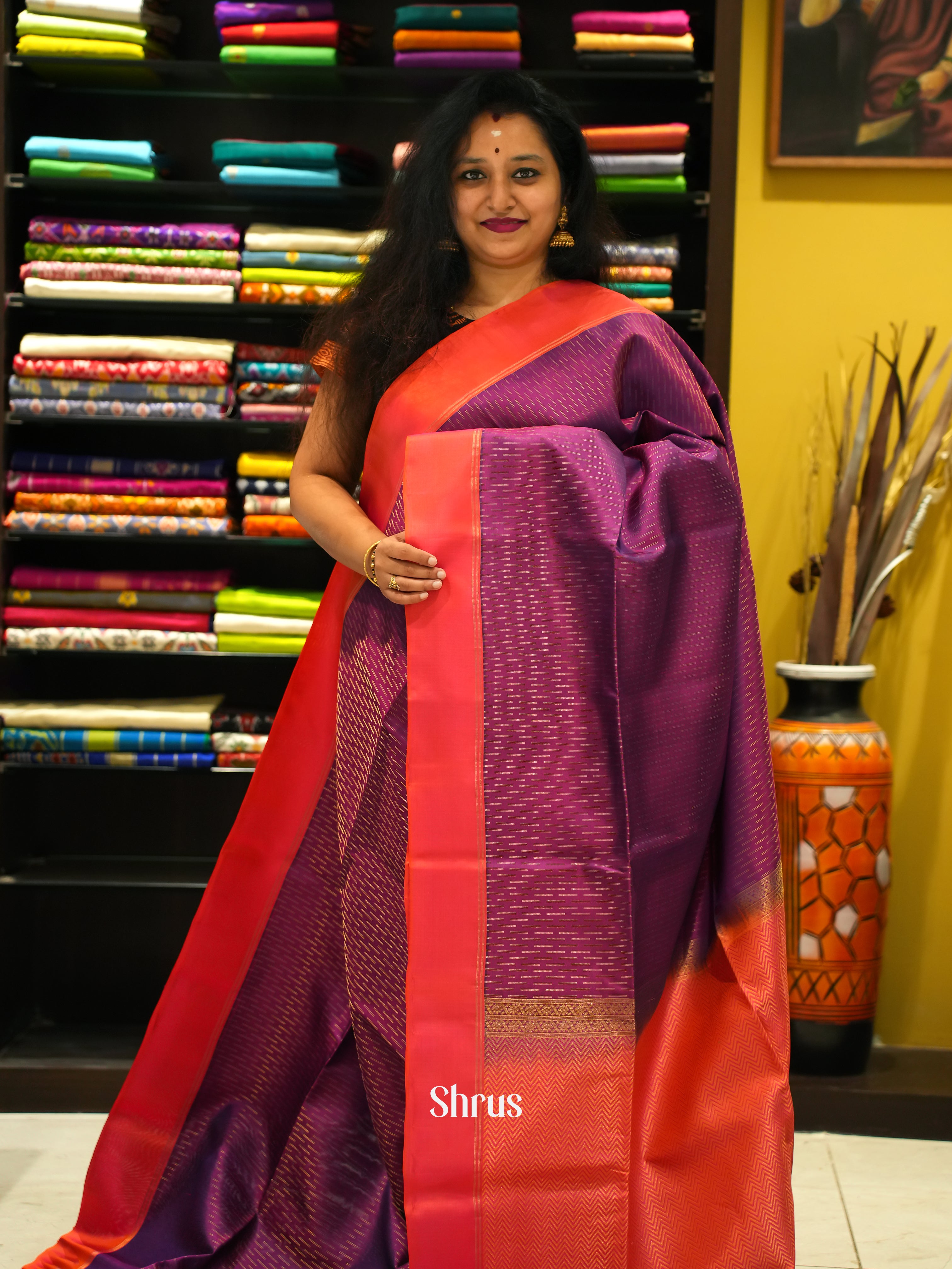 Purple & Orange - Soft Silk Saree - Shop on ShrusEternity.com