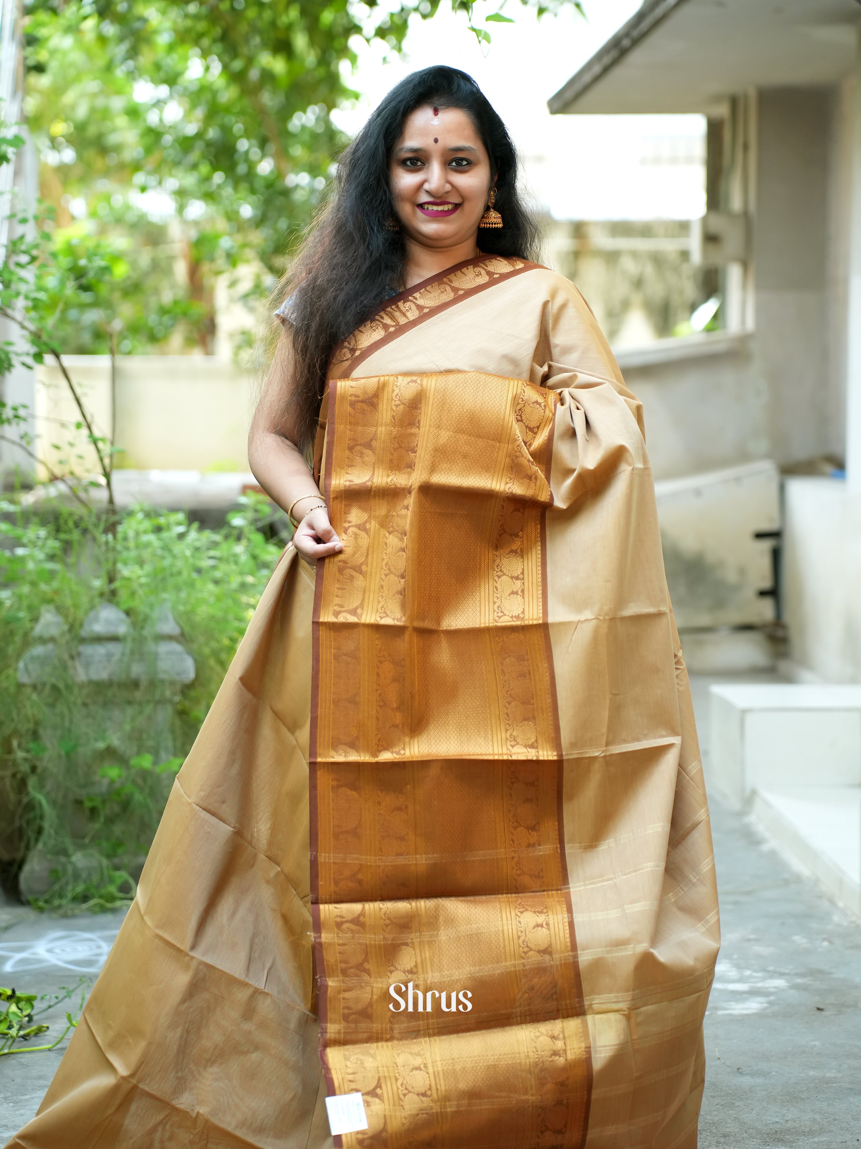 Beige & Gold -Narayanpet Cotton Saree - Shop on ShrusEternity.com