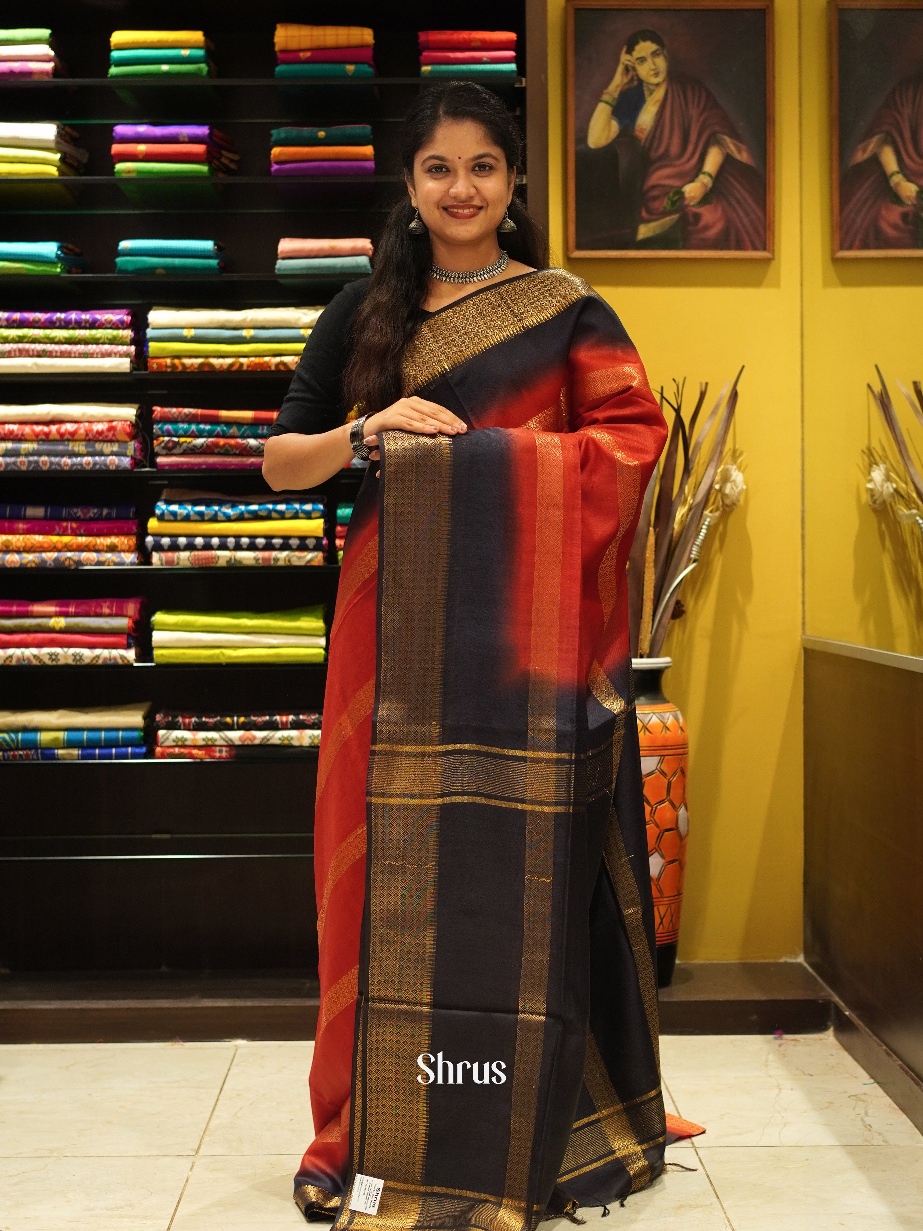 Red & Black - Semi Tussar Saree - Shop on ShrusEternity.com