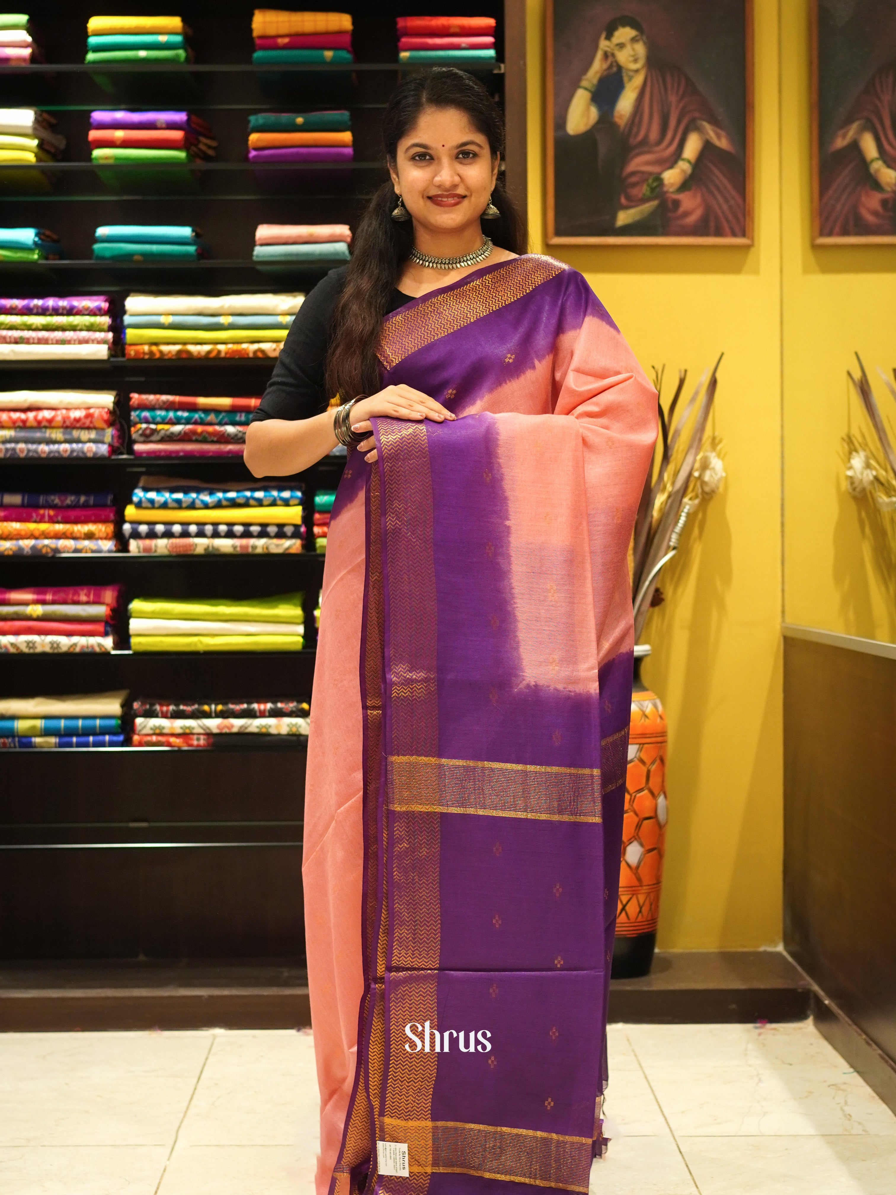 Pink & Purple  - Semi Tussar Saree - Shop on ShrusEternity.com