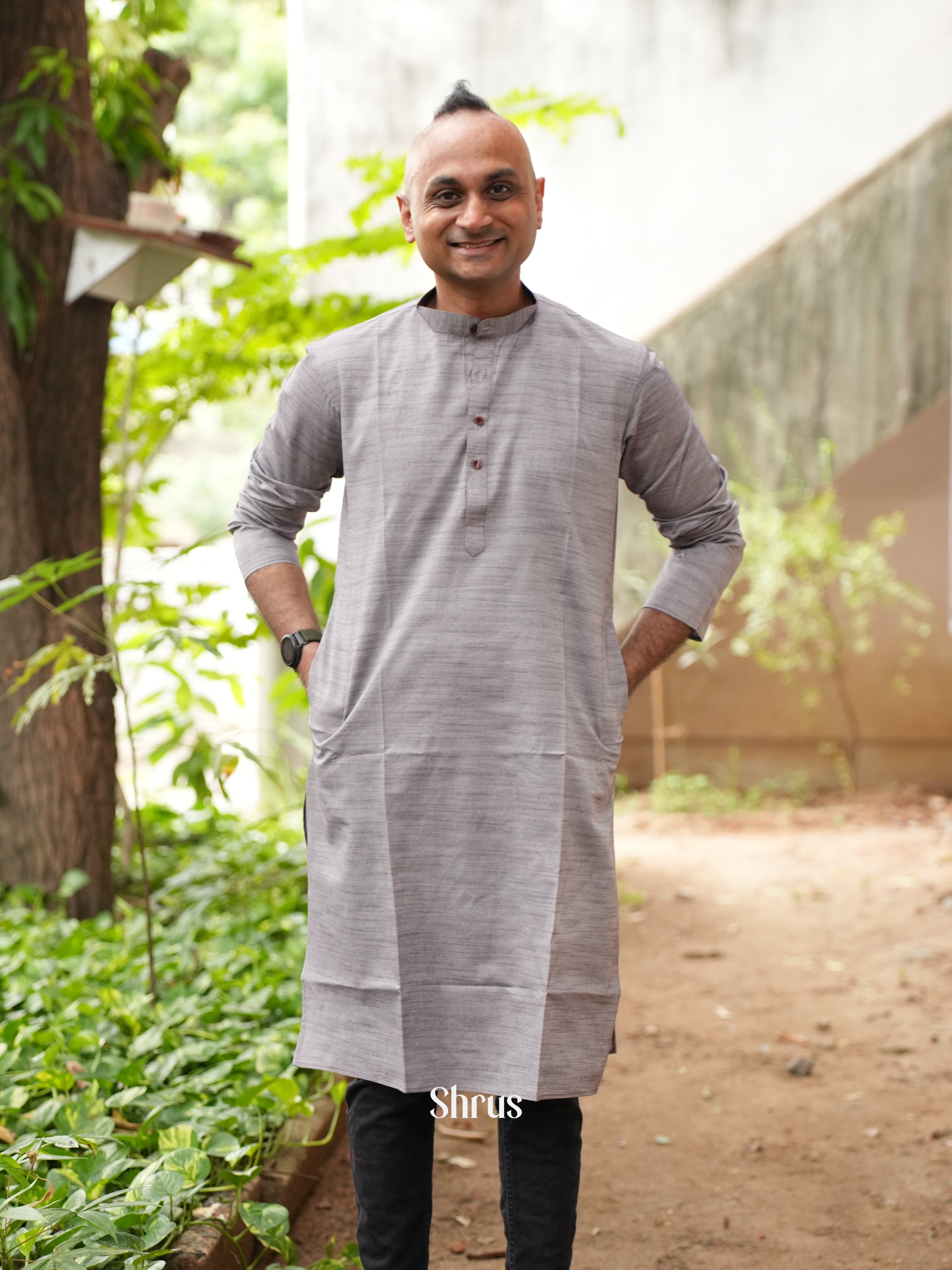 Grey - Readymade Mens Kurta - Shop on ShrusEternity.com