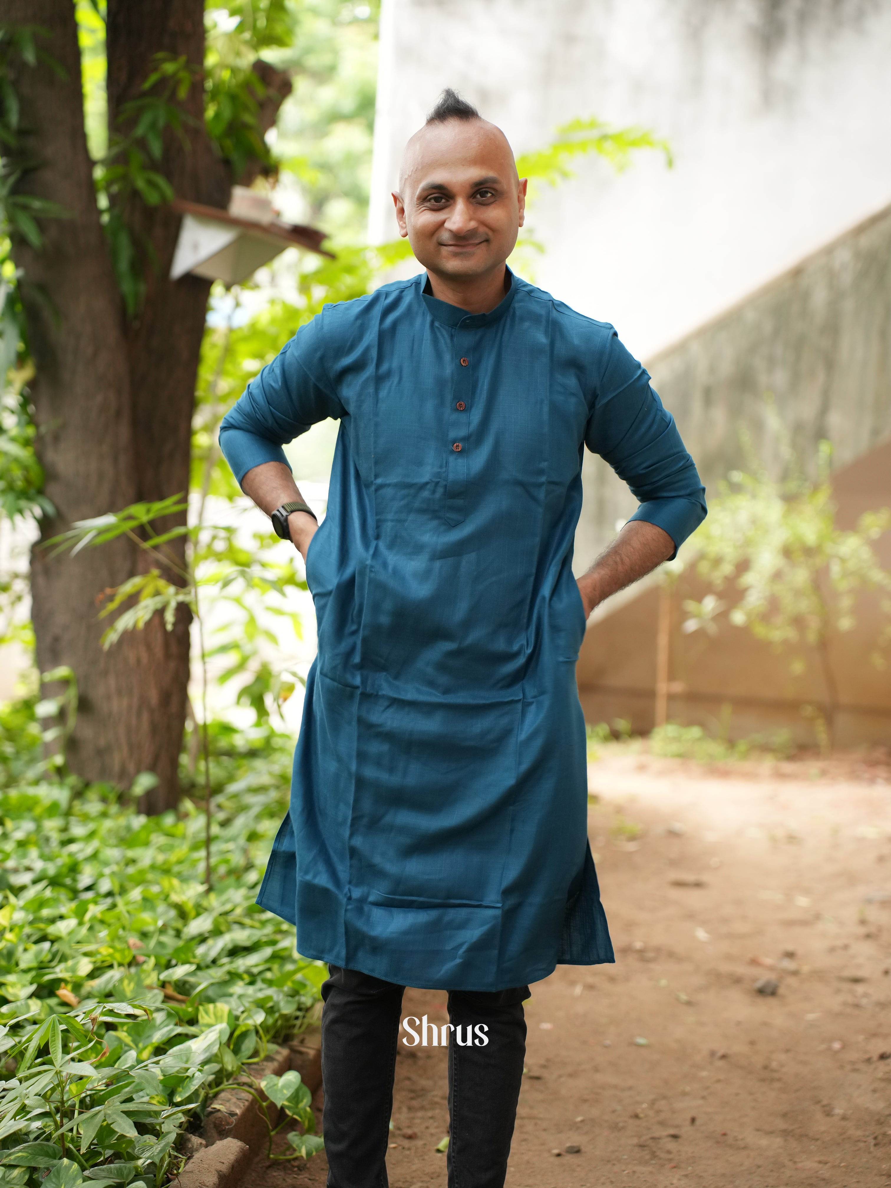 Blue - Readymade Mens Kurta - Shop on ShrusEternity.com