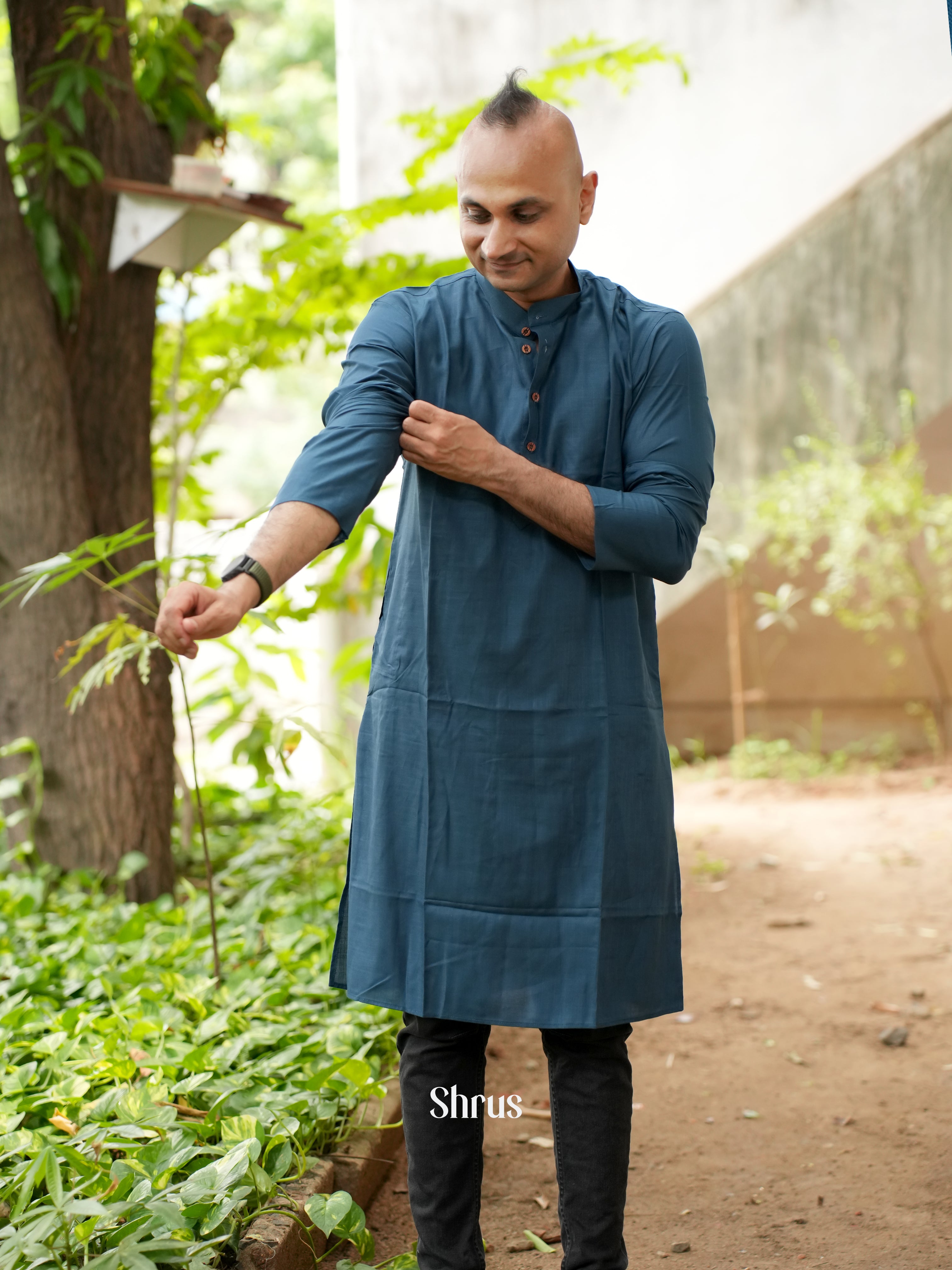 Blue - Readymade Mens Kurta - Shop on ShrusEternity.com