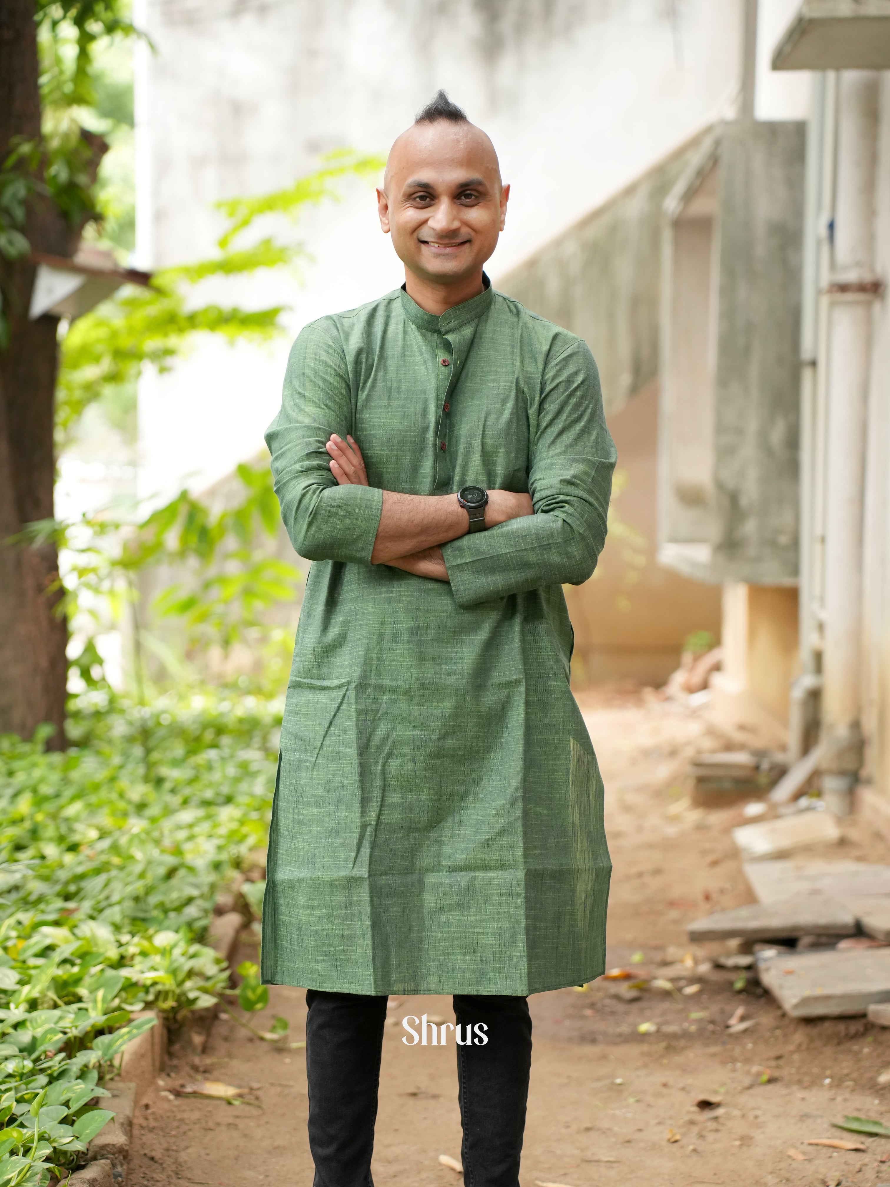 Green - Readymade Mens Kurta - Shop on ShrusEternity.com