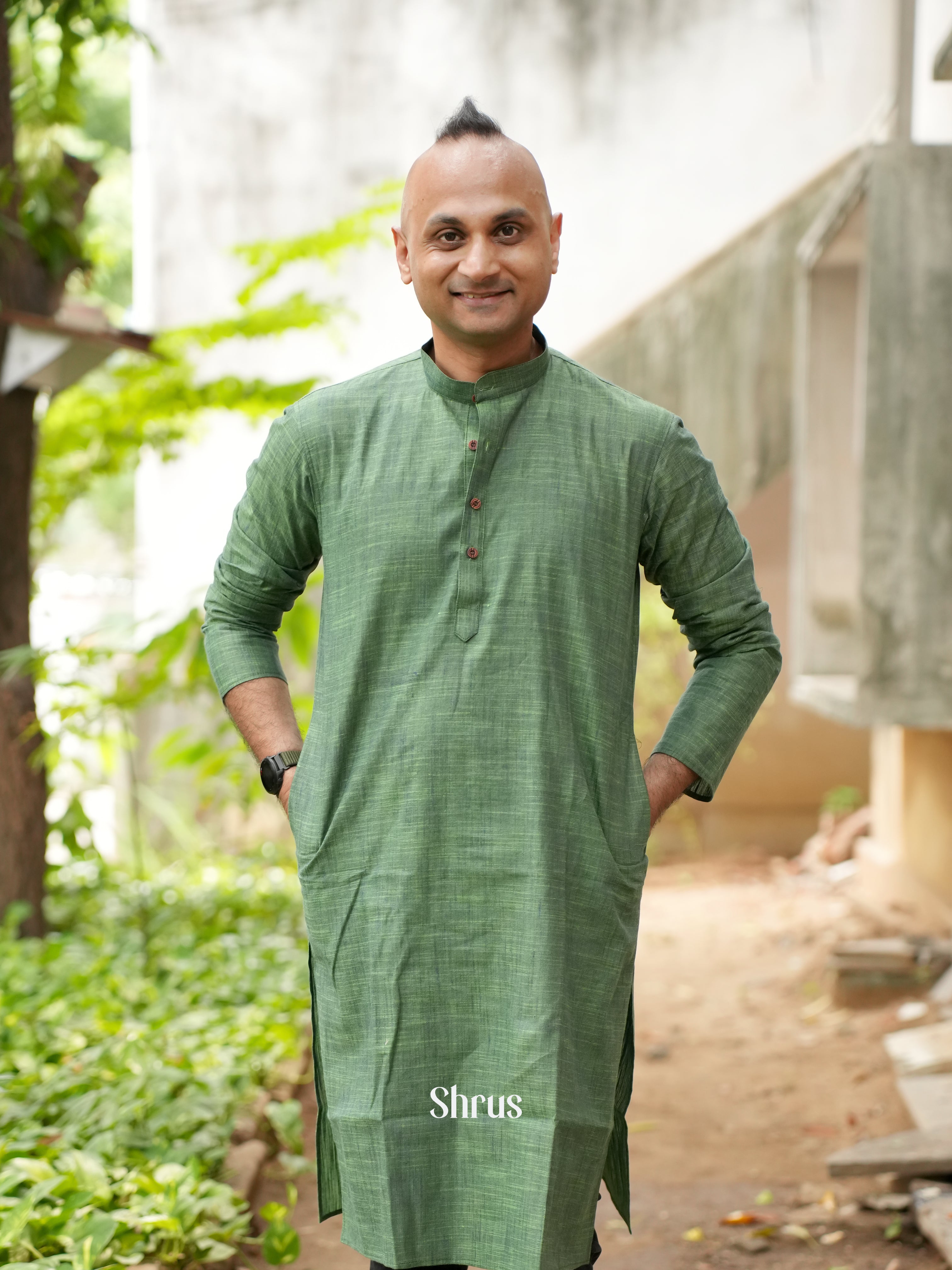 Green - Readymade Mens Kurta - Shop on ShrusEternity.com