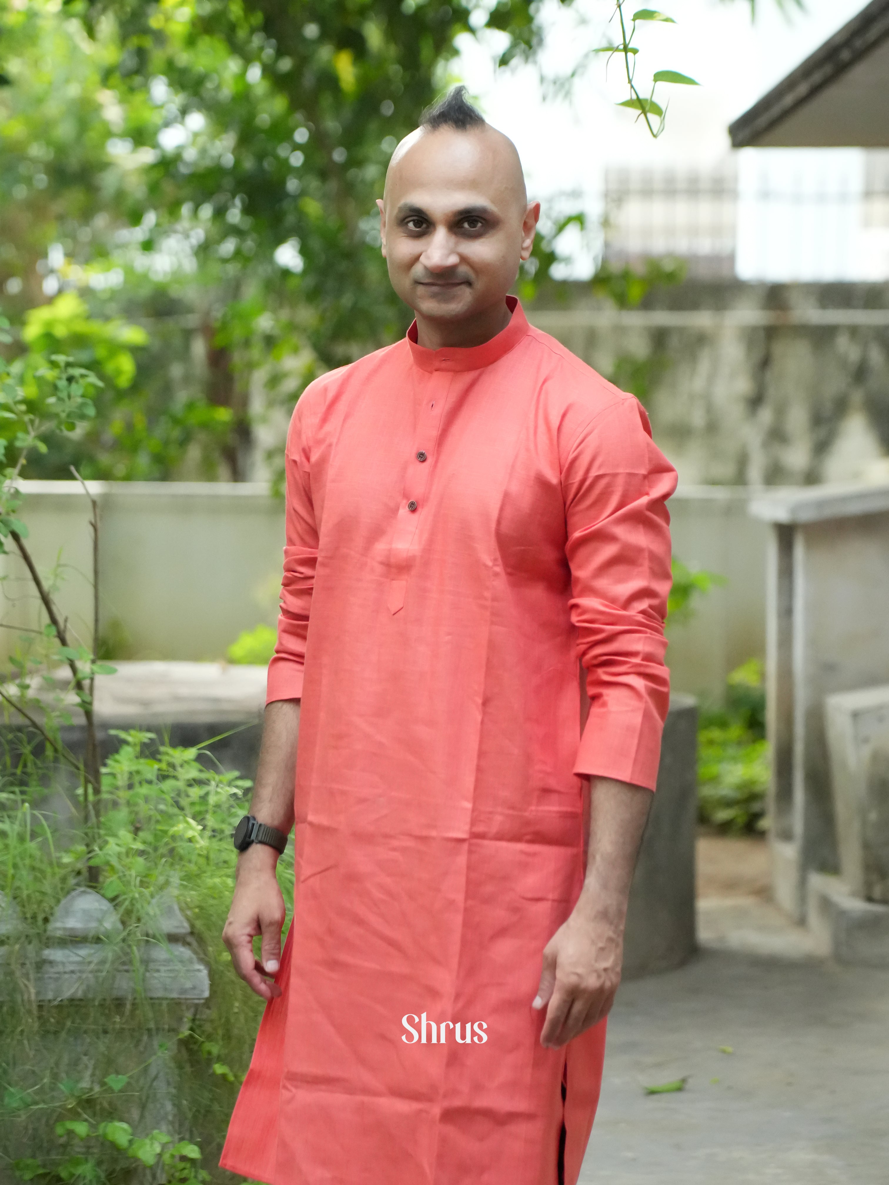 Orangish Pink - Readymade Mens Kurta - Shop on ShrusEternity.com