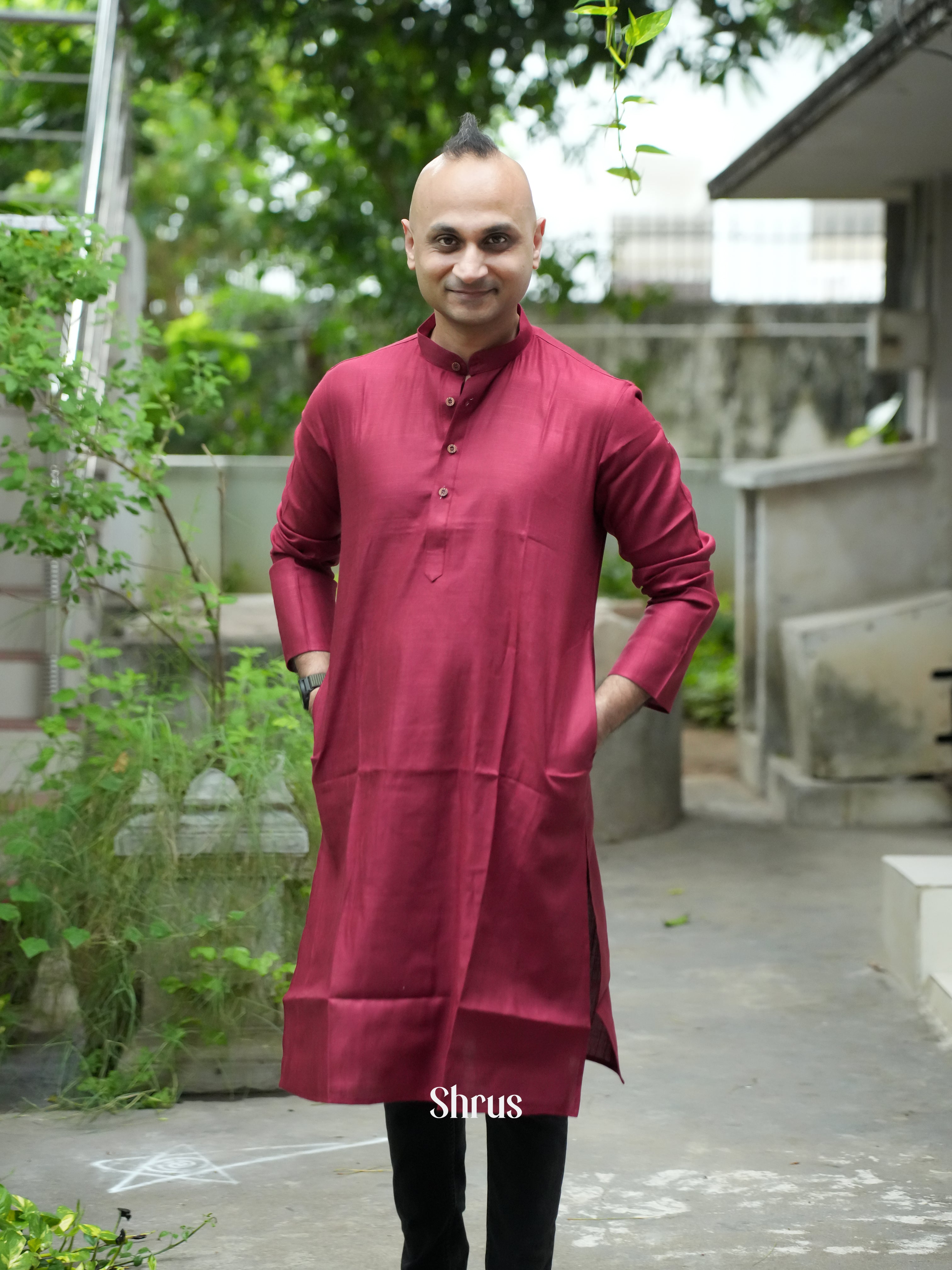 Red - Readymade Mens Kurta - Shop on ShrusEternity.com