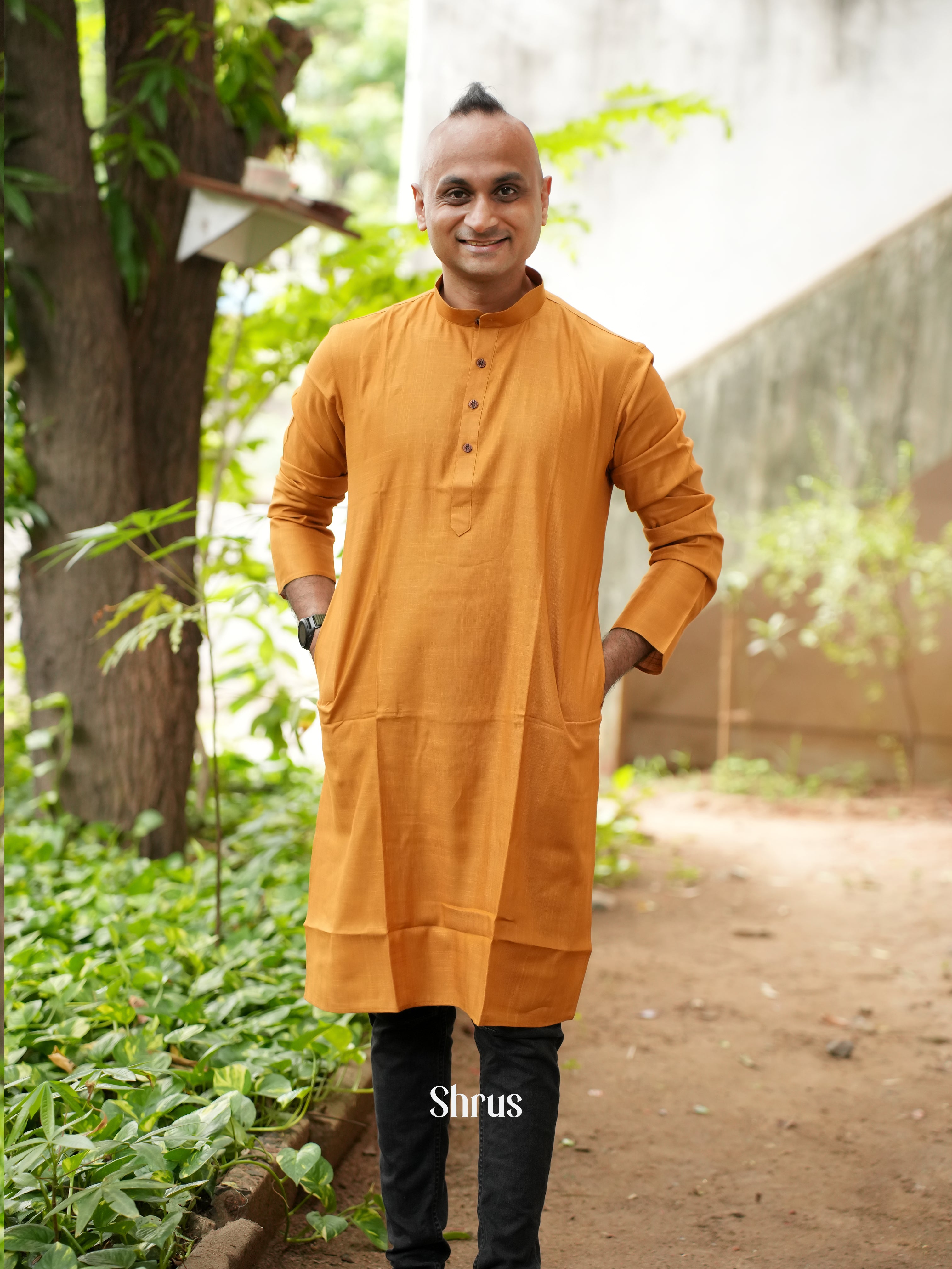 Orange - Readymade Mens Kurta - Shop on ShrusEternity.com