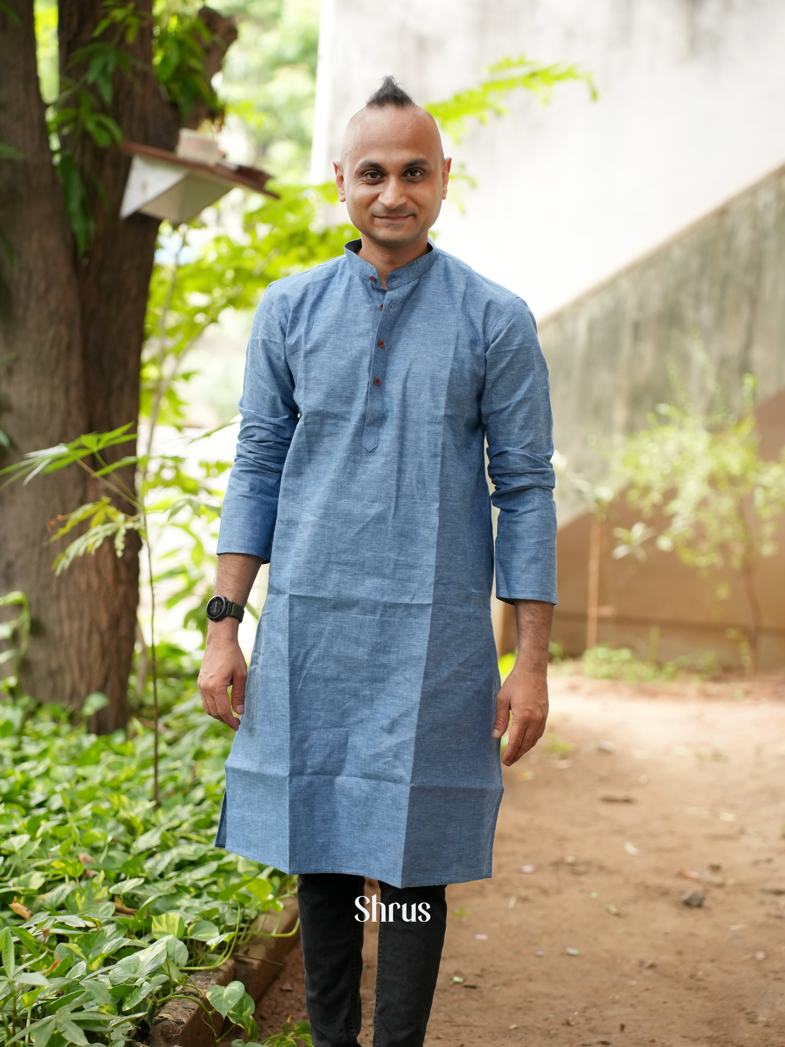 Blue - Readymade Mens Kurta - Shop on ShrusEternity.com