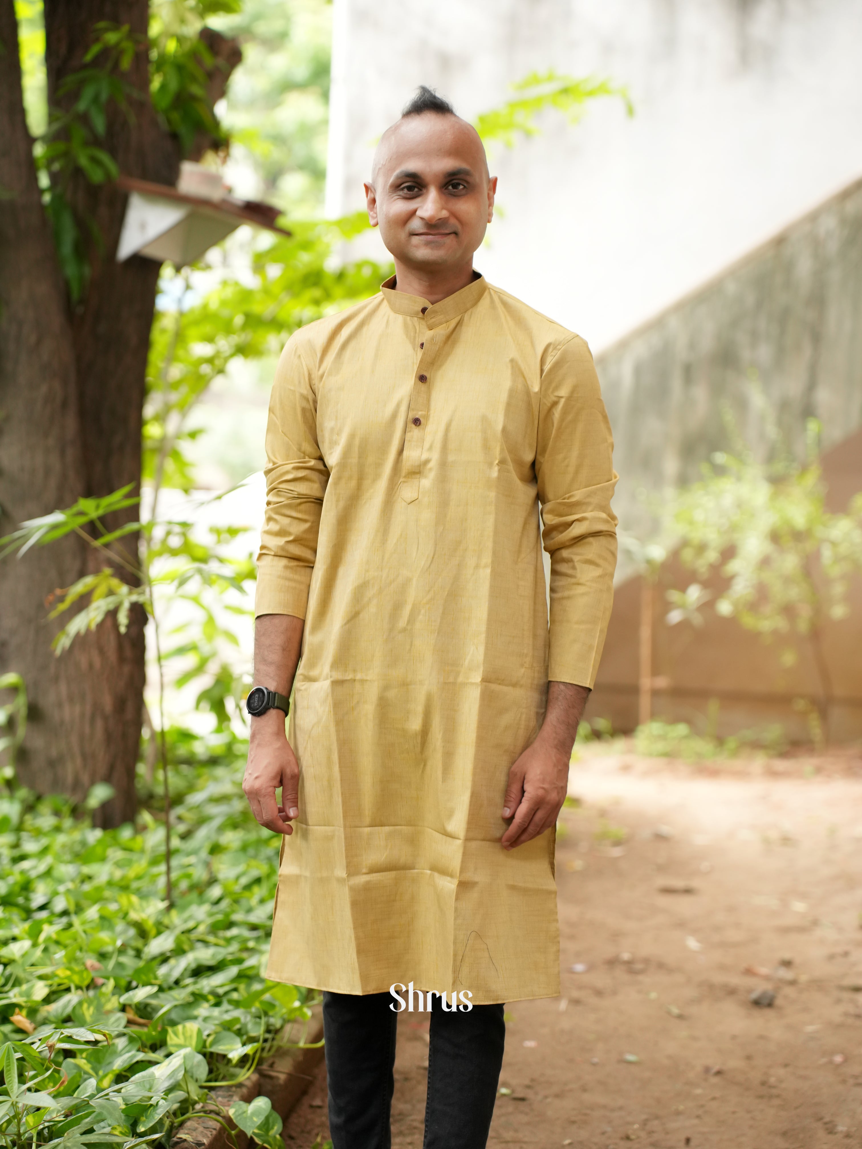 Beige - Readymade Mens Kurta - Shop on ShrusEternity.com