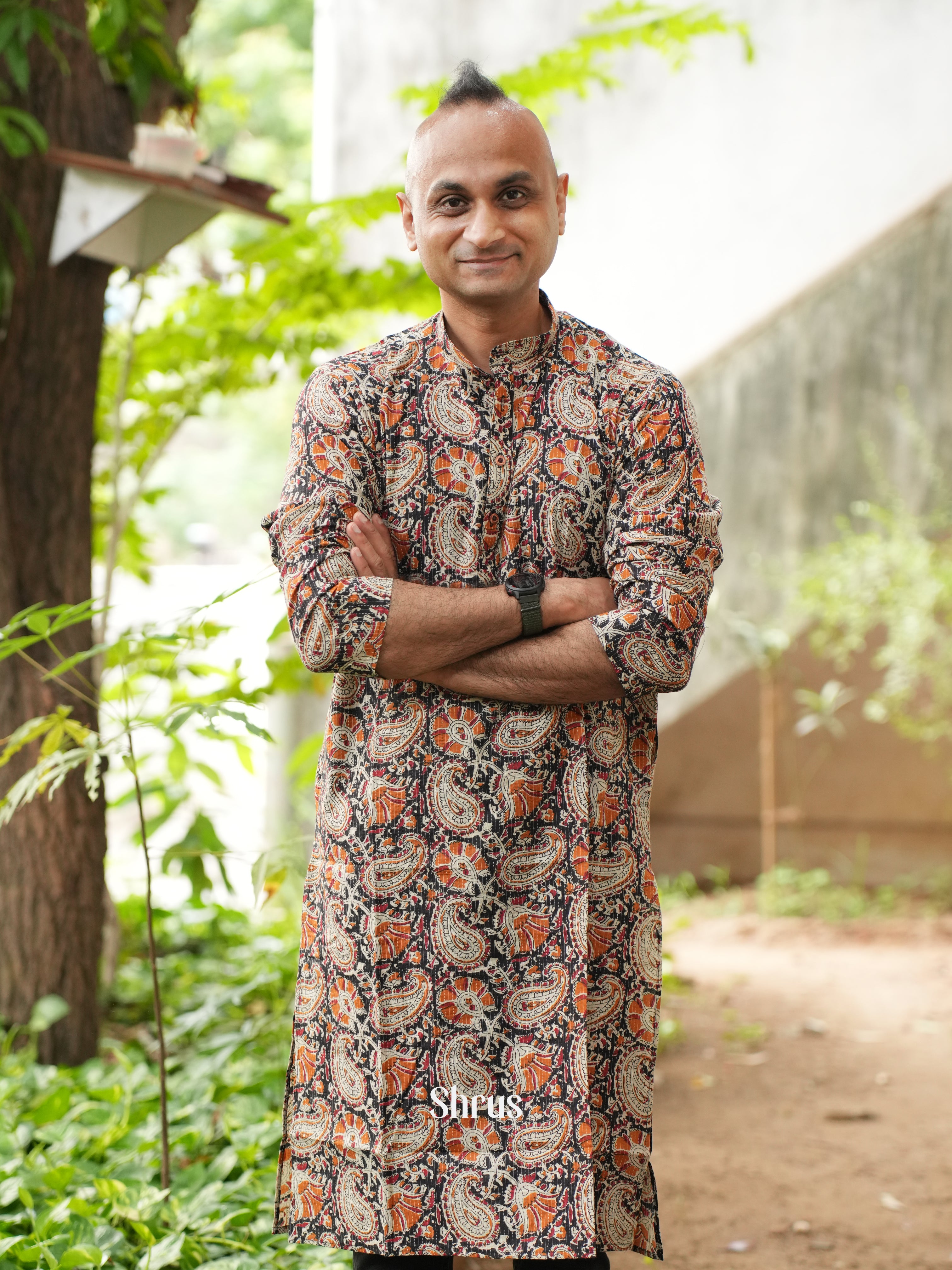 Black & Orange - Readymade Mens Kurta - Shop on ShrusEternity.com