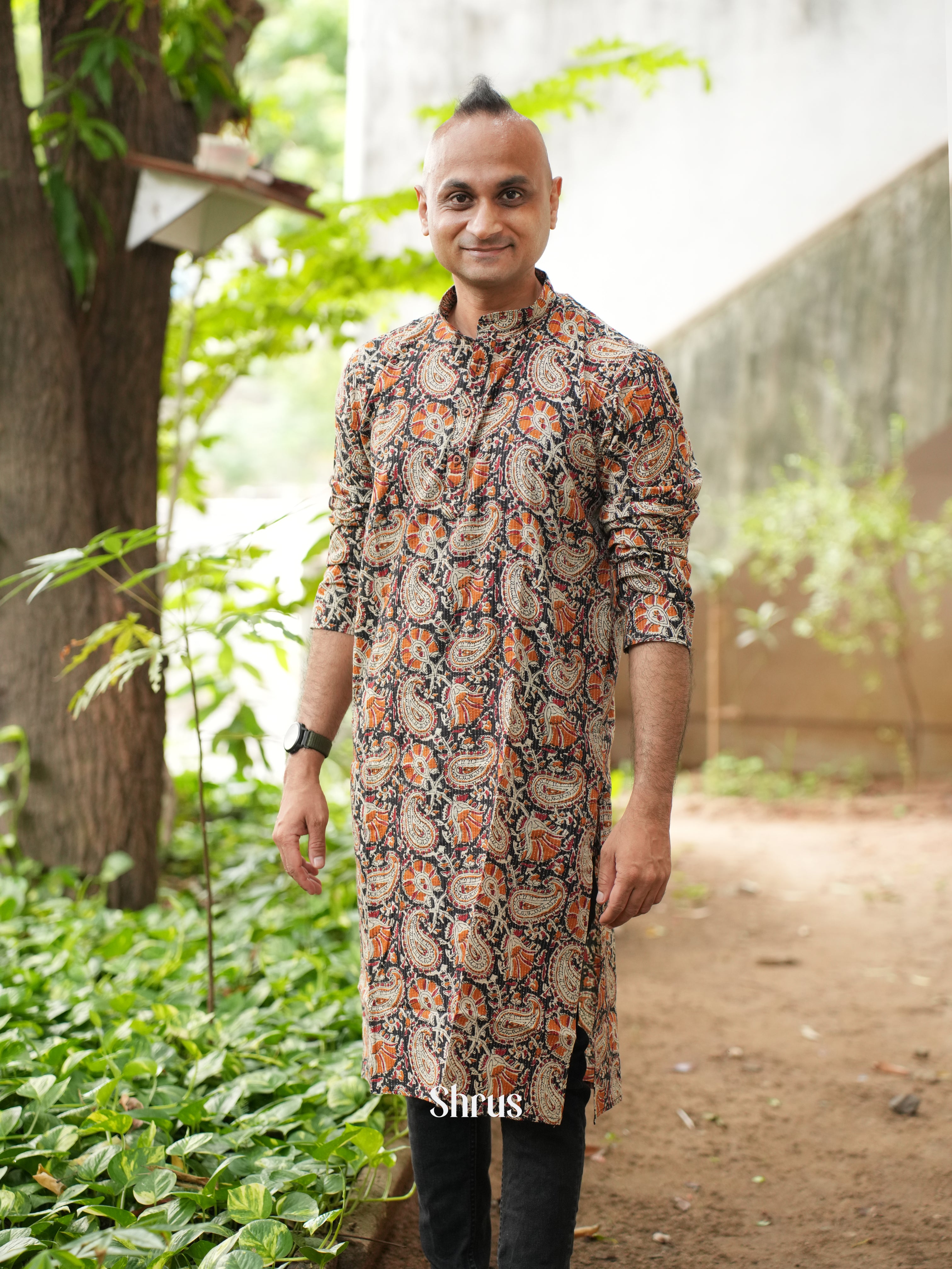 Black & Orange - Readymade Mens Kurta - Shop on ShrusEternity.com