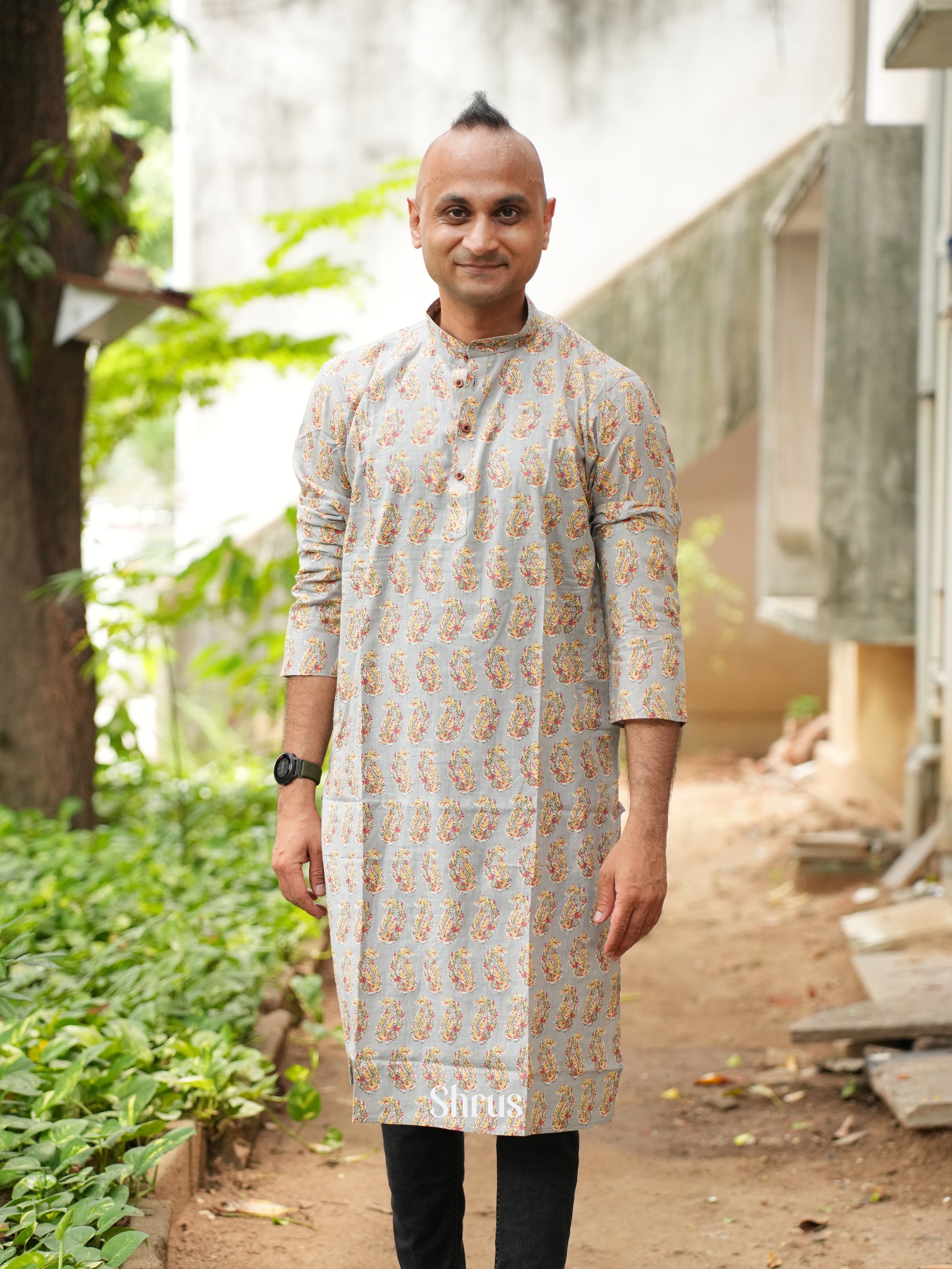 Grey - Readymade Mens Kurta - Shop on ShrusEternity.com