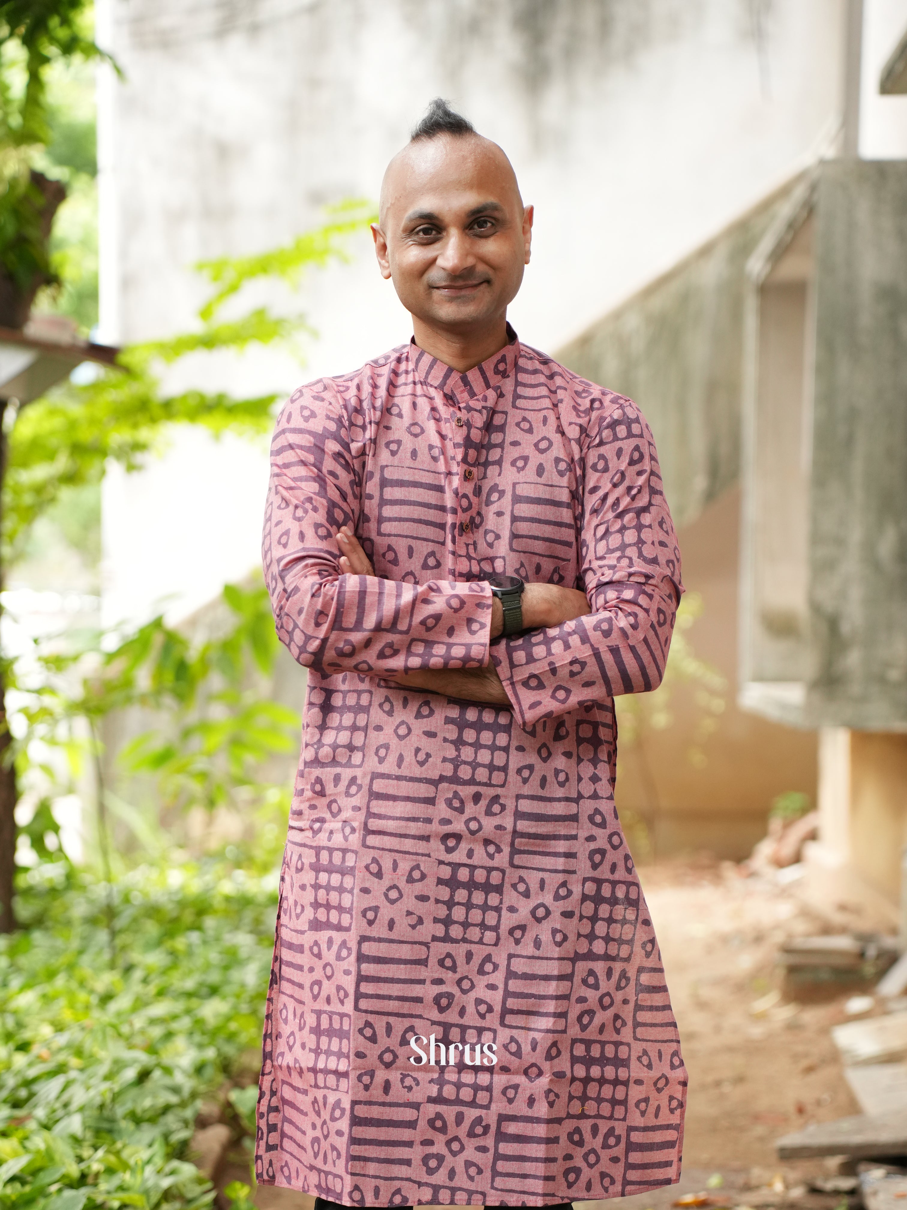 Pink- Readymade Mens Kurta - Shop on ShrusEternity.com