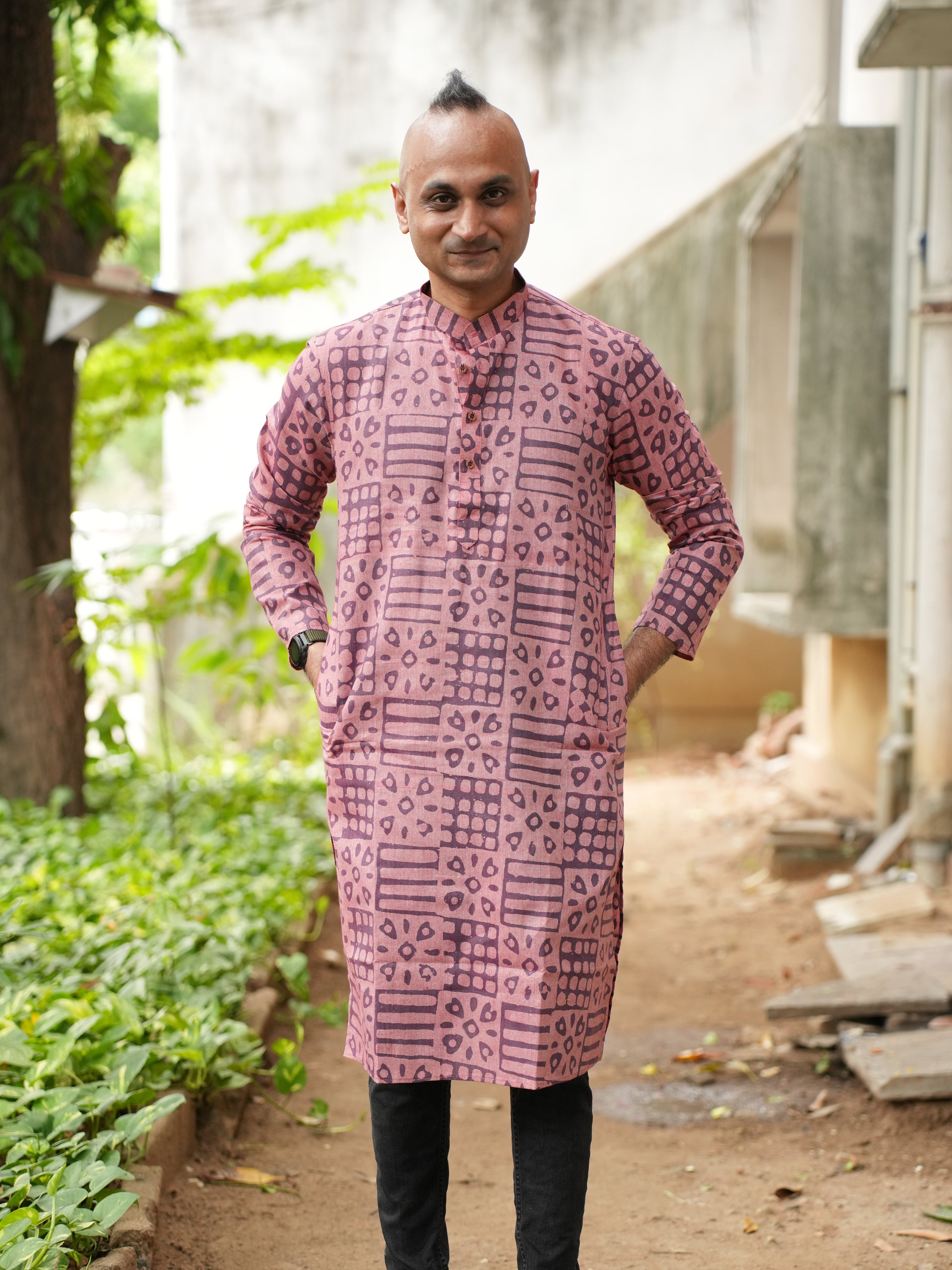 Pink- Readymade Mens Kurta - Shop on ShrusEternity.com