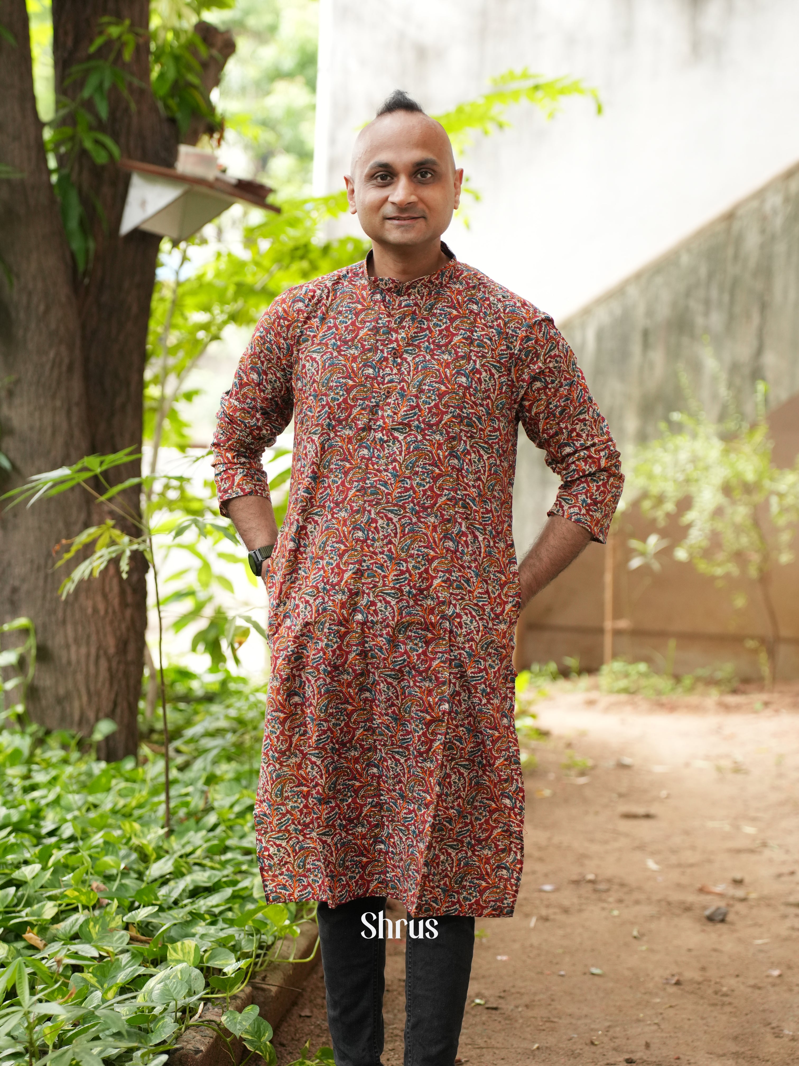 Red - Readymade Mens Kurta - Shop on ShrusEternity.com