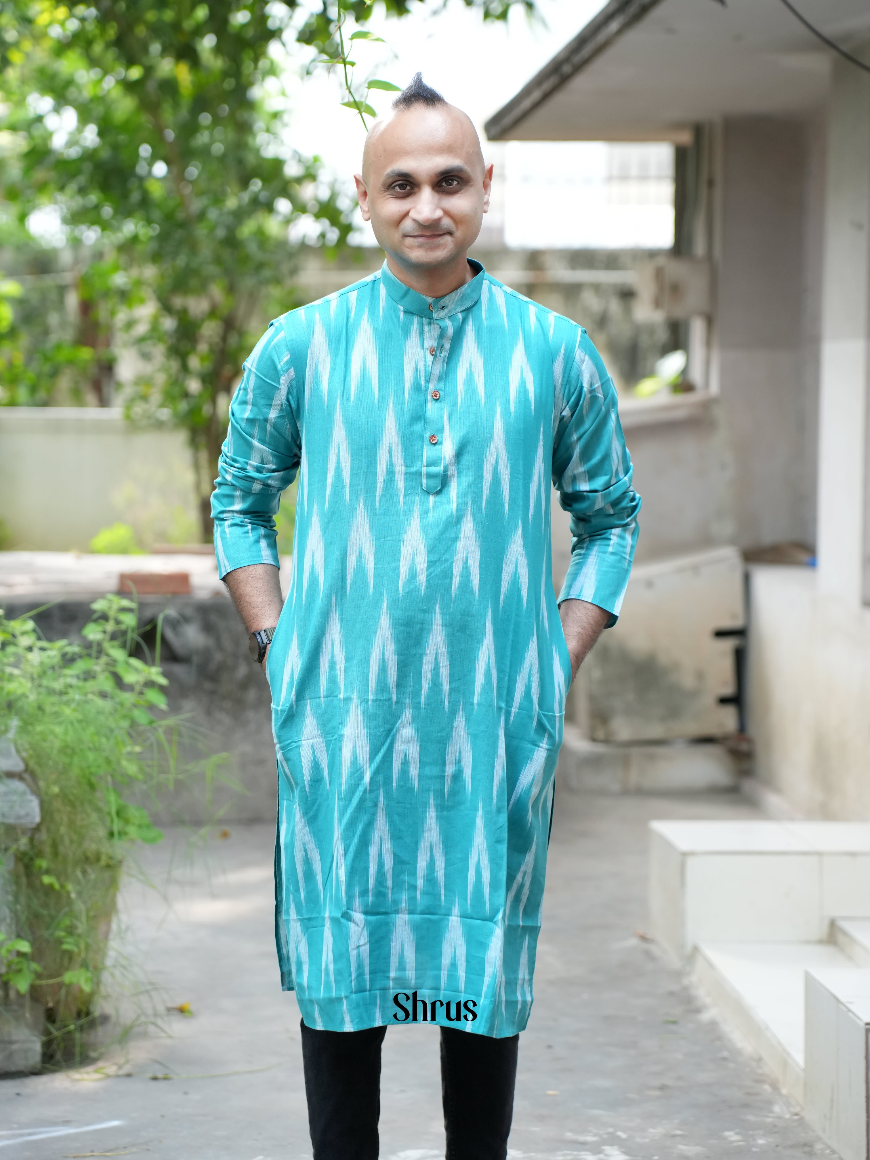 Blue - Readymade Mens Kurta - Shop on ShrusEternity.com