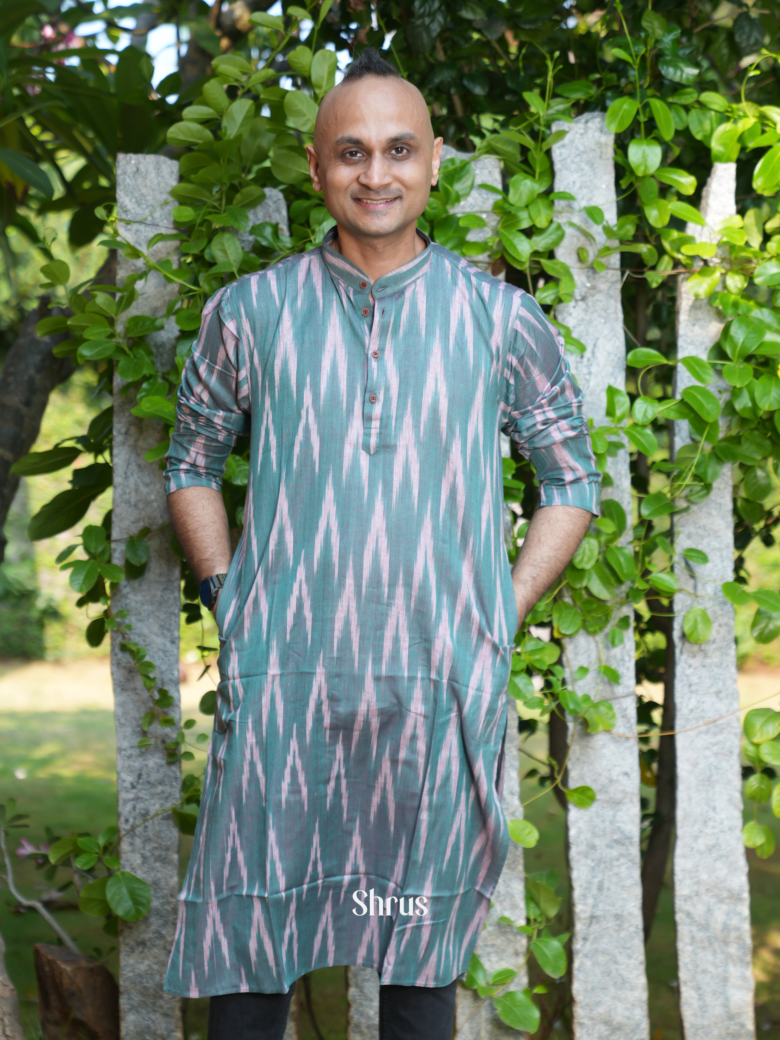 Green & Pink- Readymade Mens Kurta