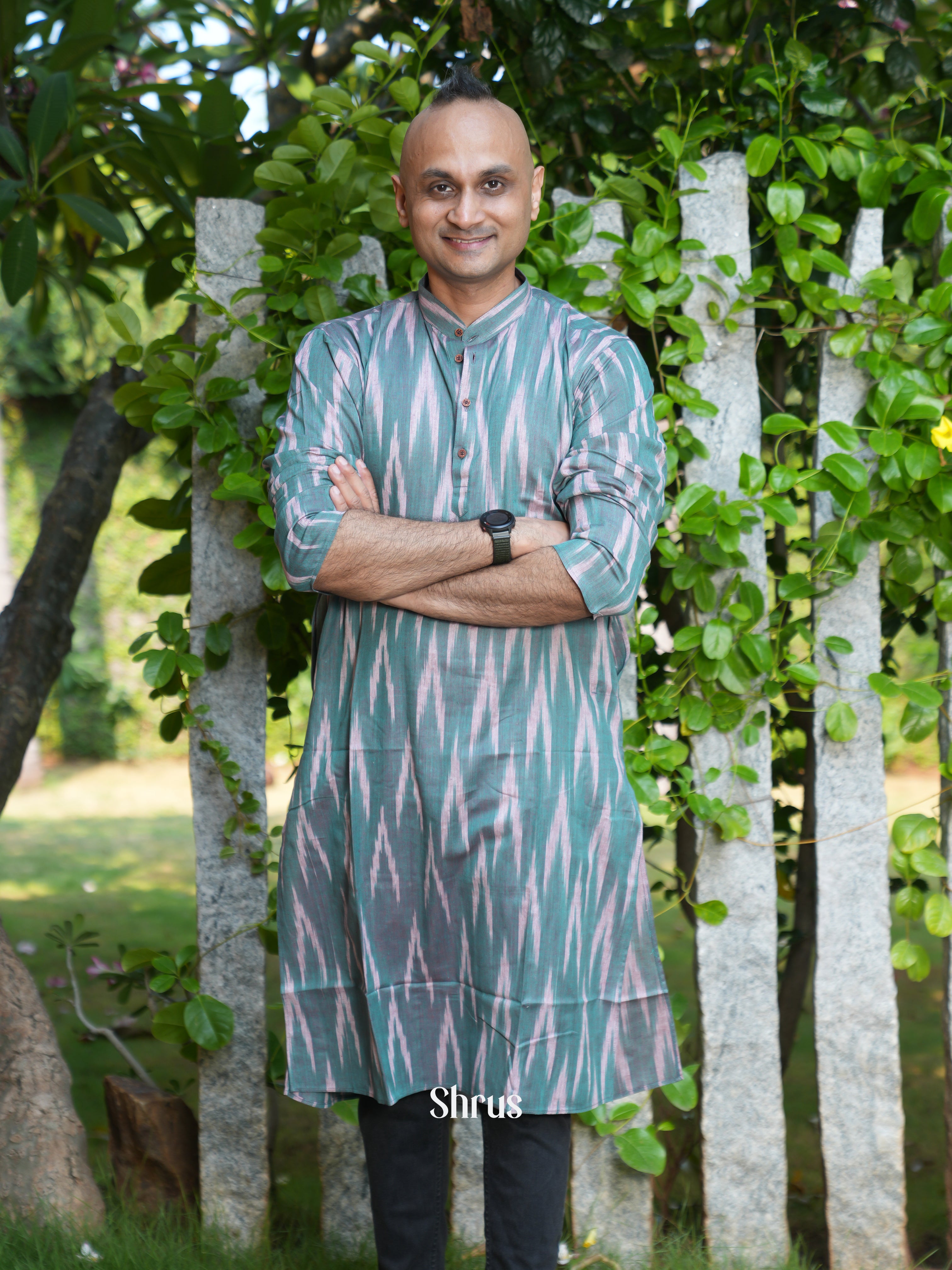 Green & Pink- Readymade Mens Kurta