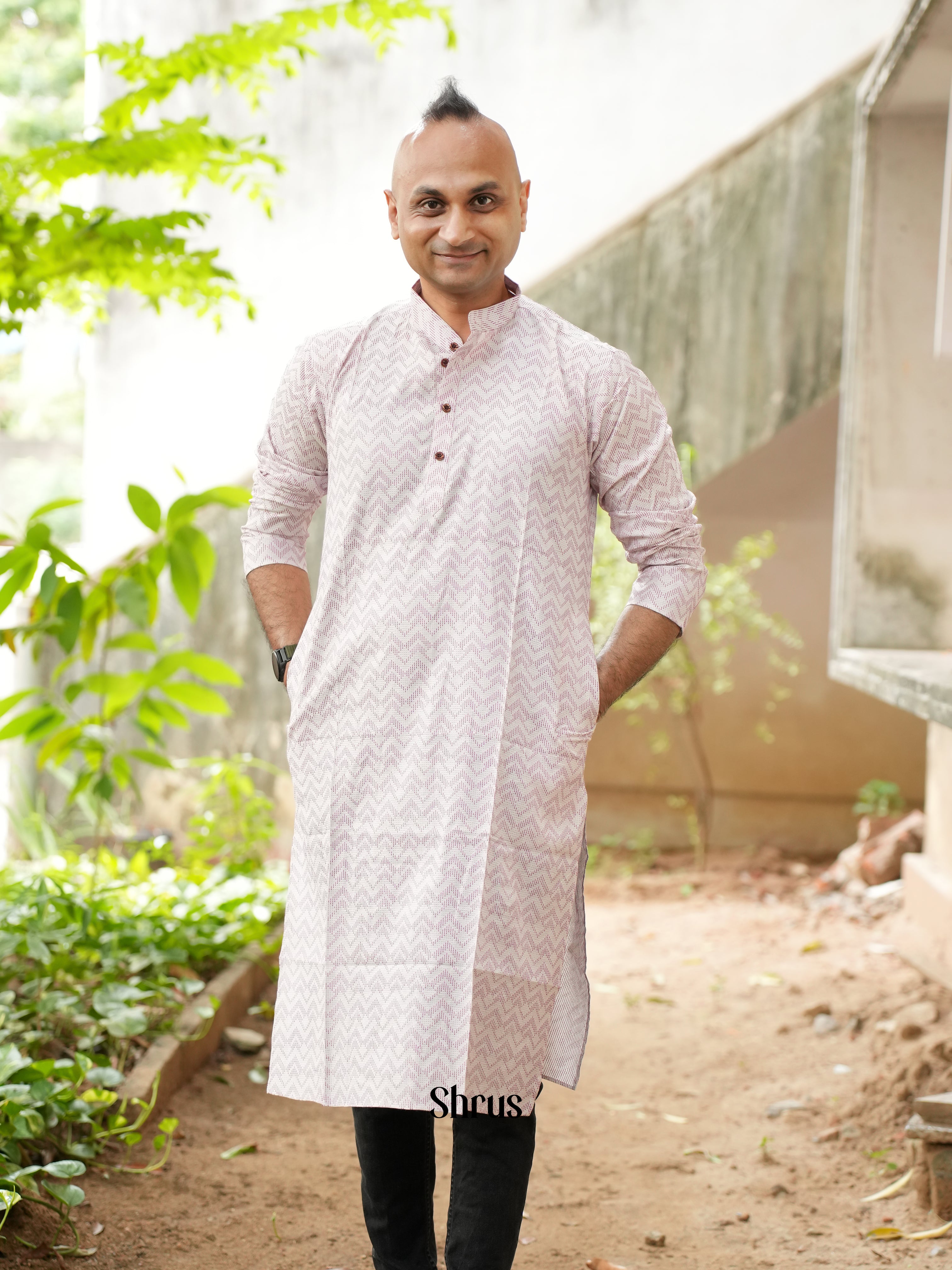 White & Purple - Readymade Mens Kurta - Shop on ShrusEternity.com