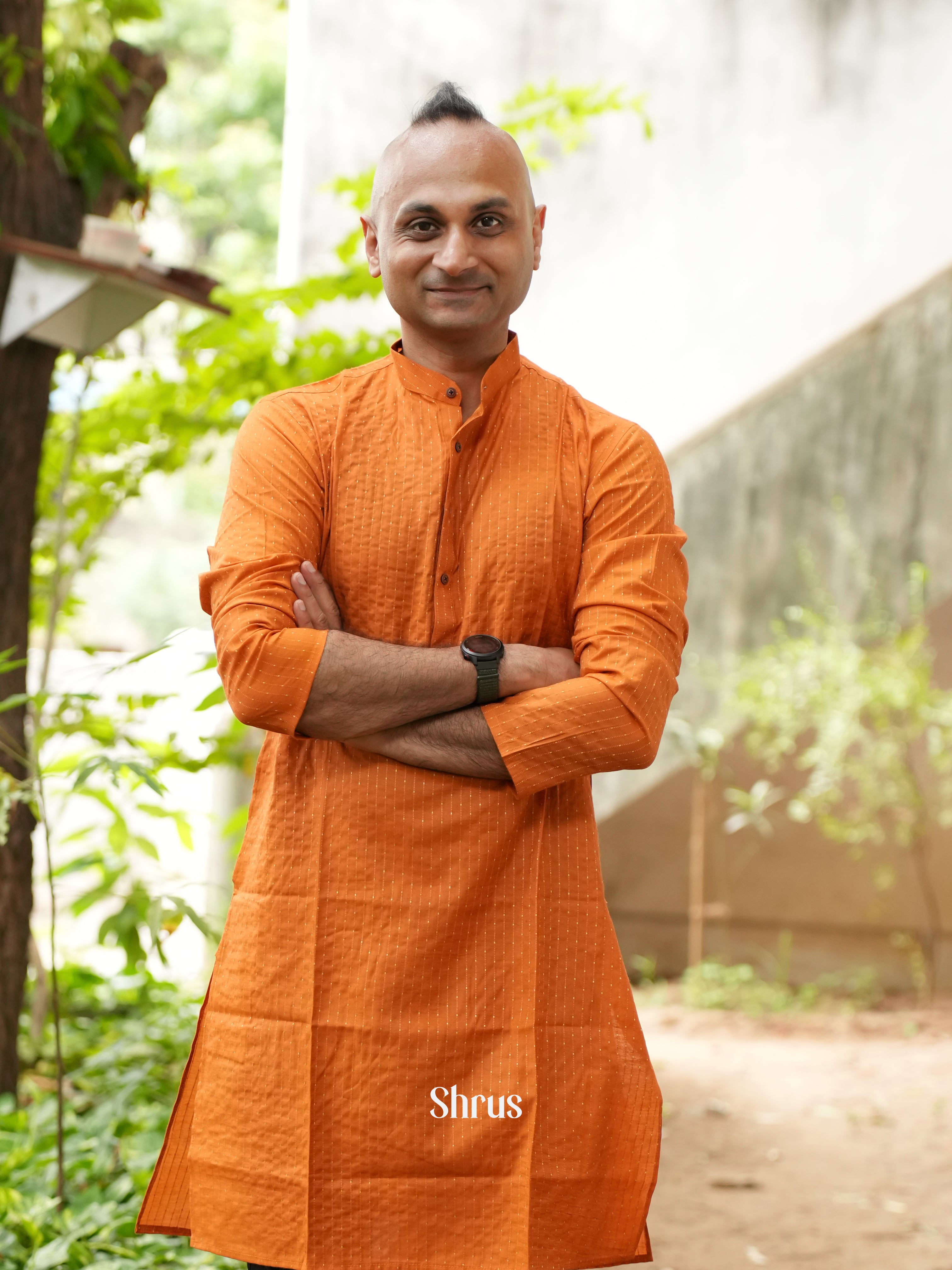 Orange - Readymade Mens Kurta - Shop on ShrusEternity.com