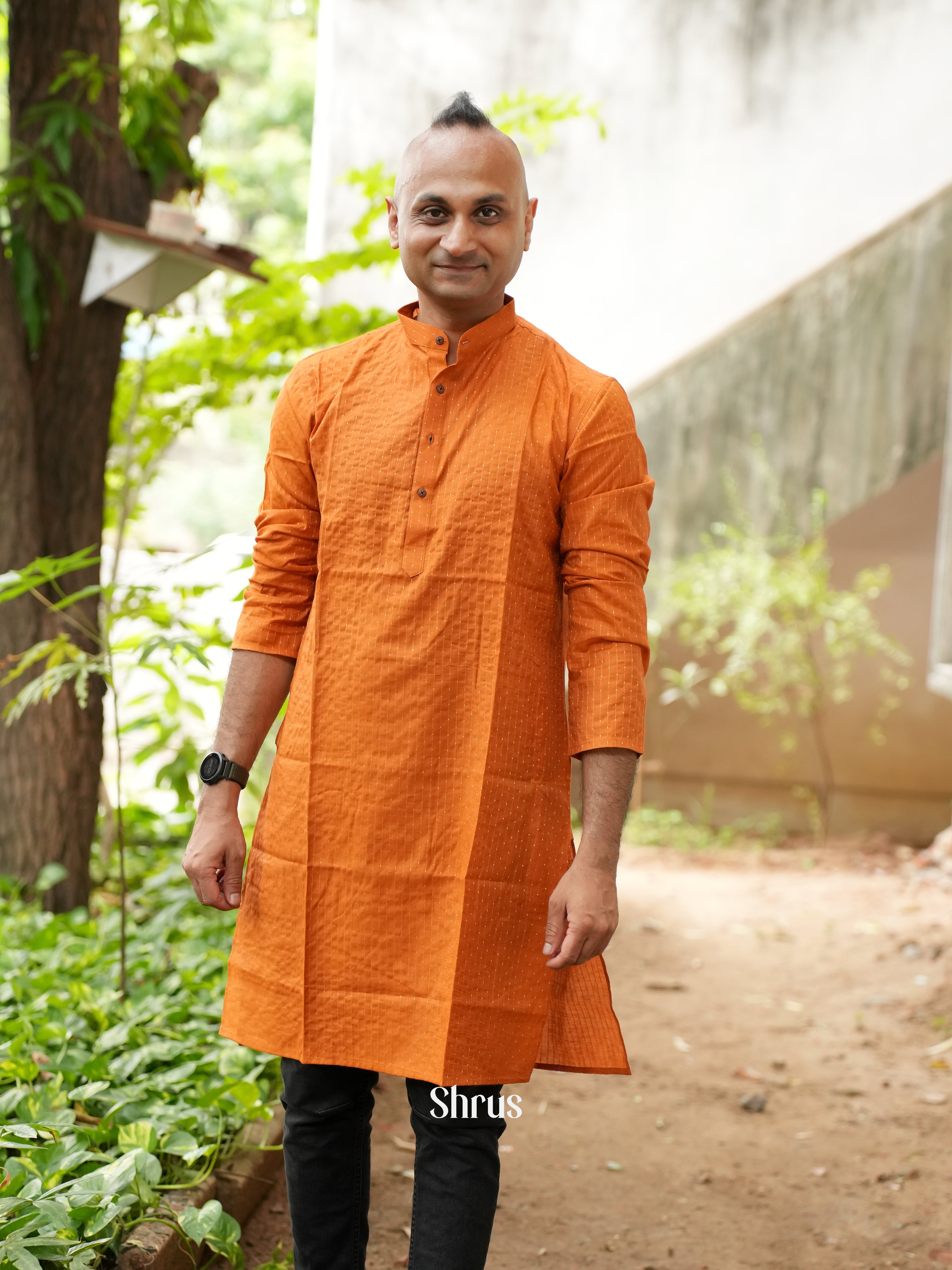 Orange - Readymade Mens Kurta - Shop on ShrusEternity.com