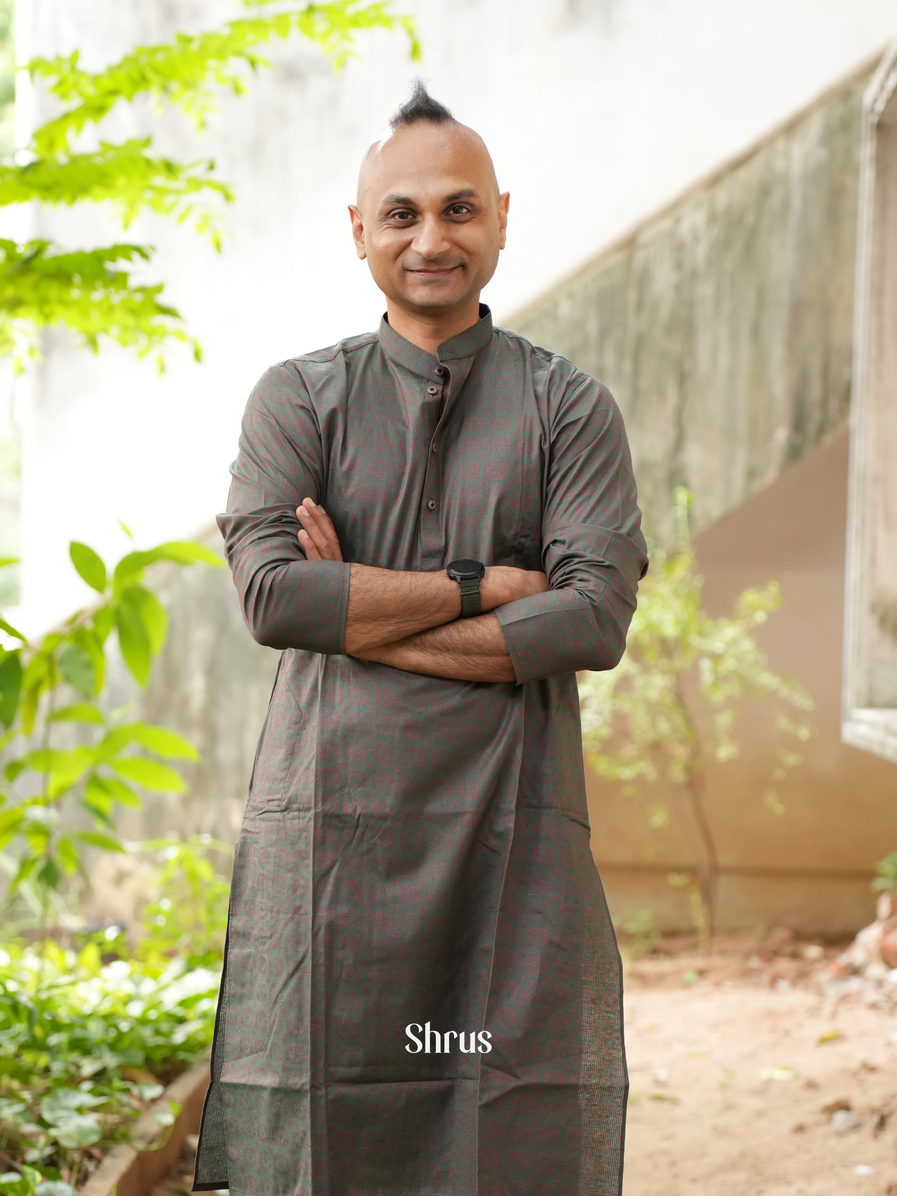 Grey - Readymade Mens Kurta - Shop on ShrusEternity.com