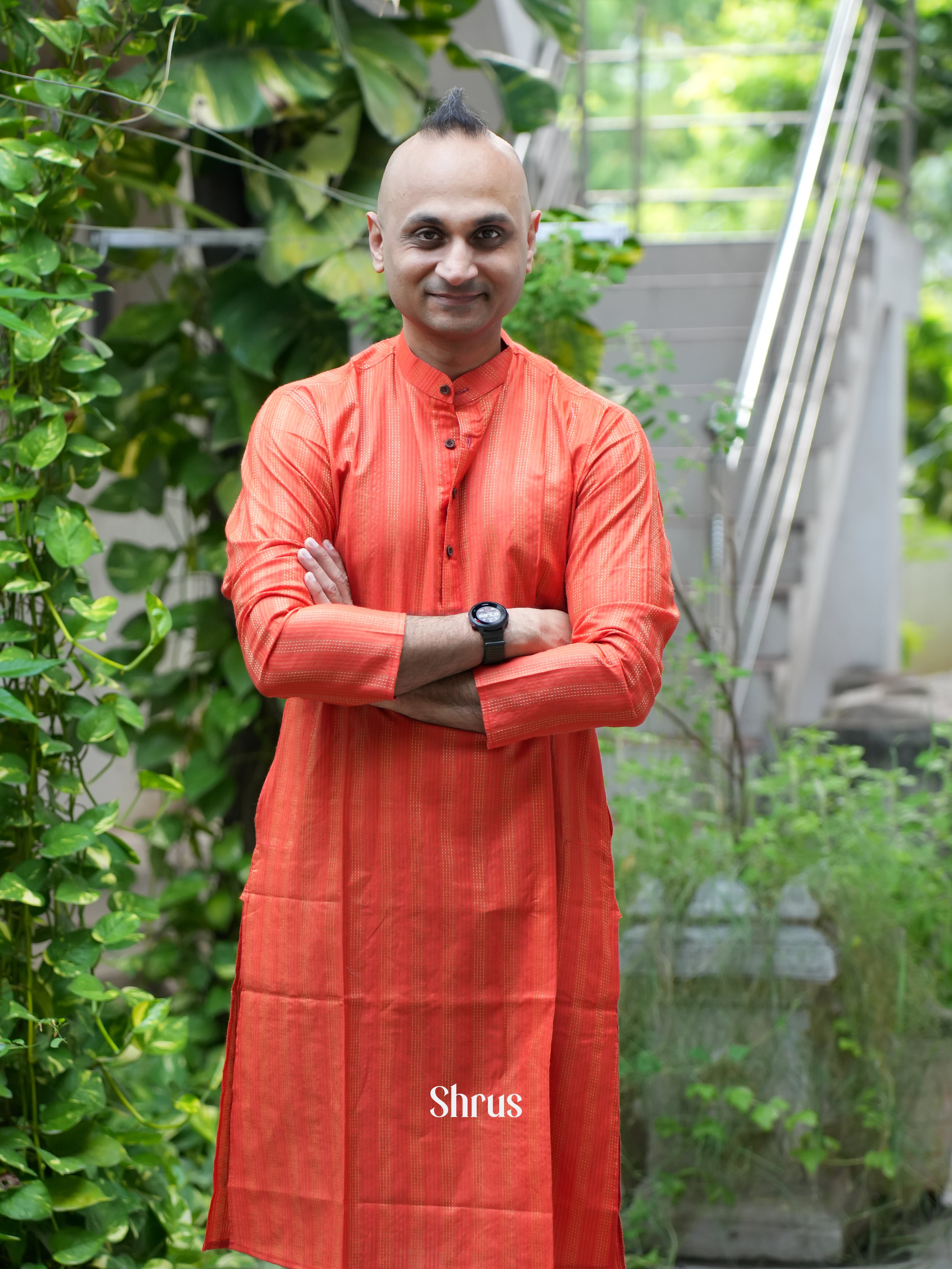 Orange - Readymade Mens Kurta - Shop on ShrusEternity.com