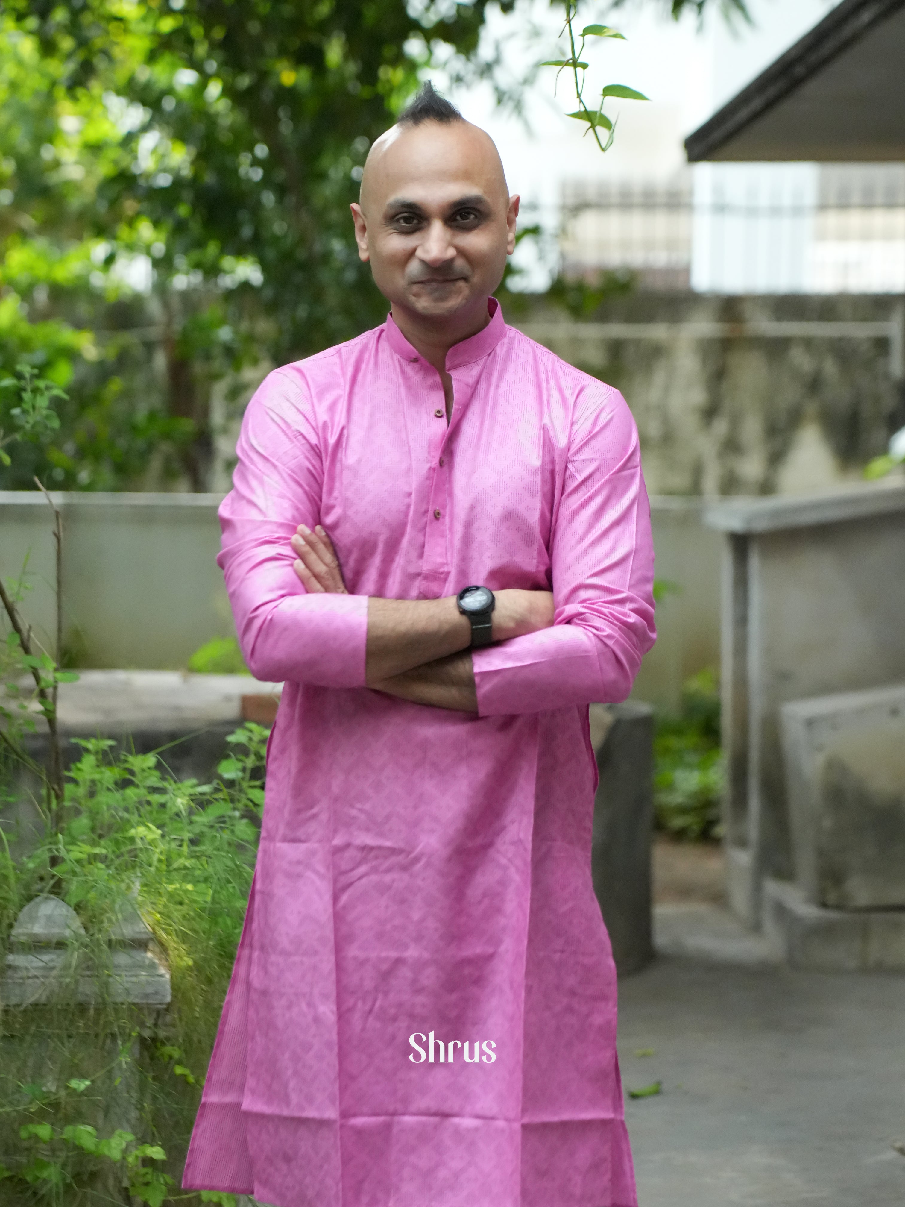 Pink- Readymade Mens Kurta - Shop on ShrusEternity.com