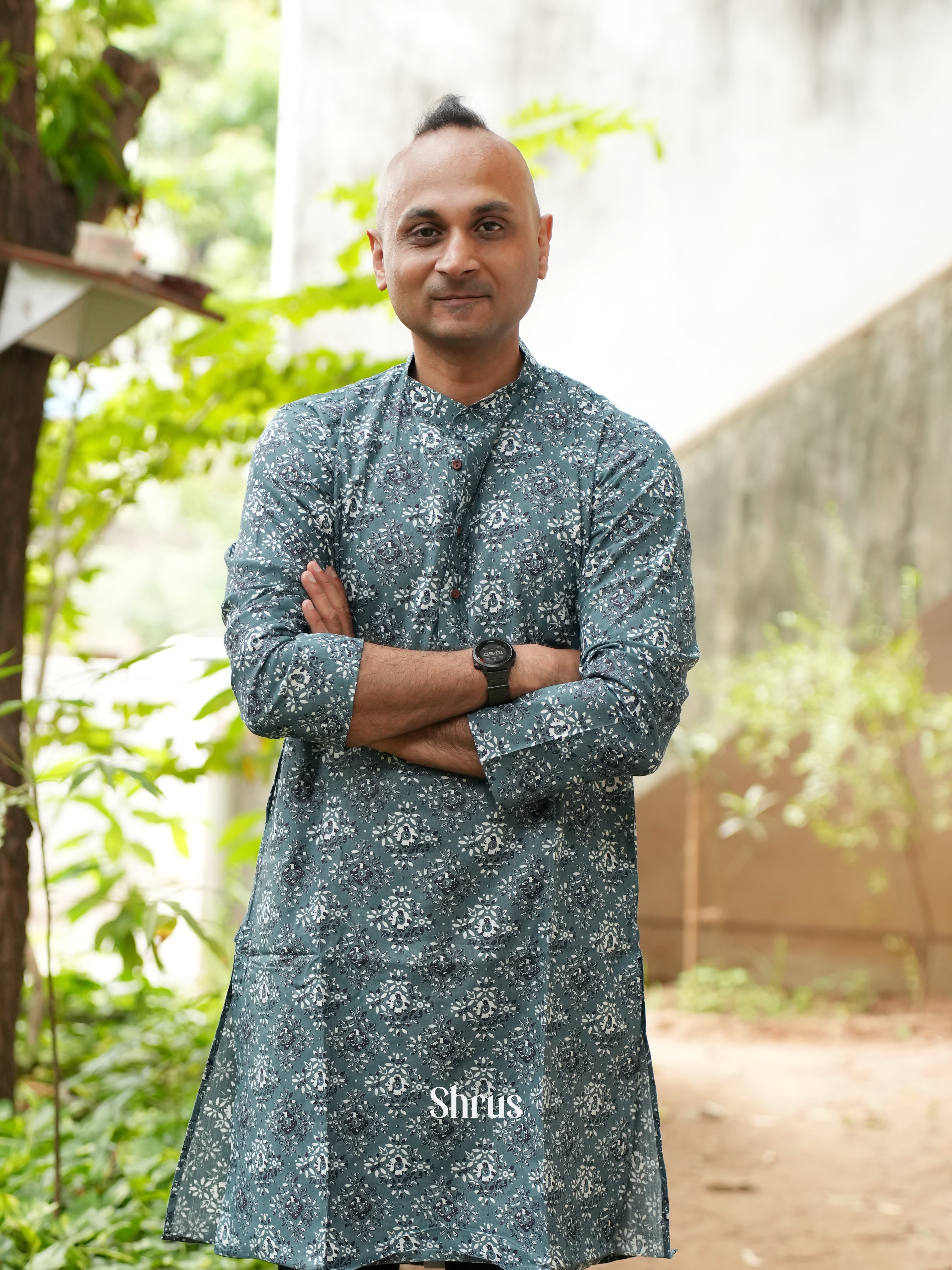 Greyish Green - Readymade Mens Kurta - Shop on ShrusEternity.com