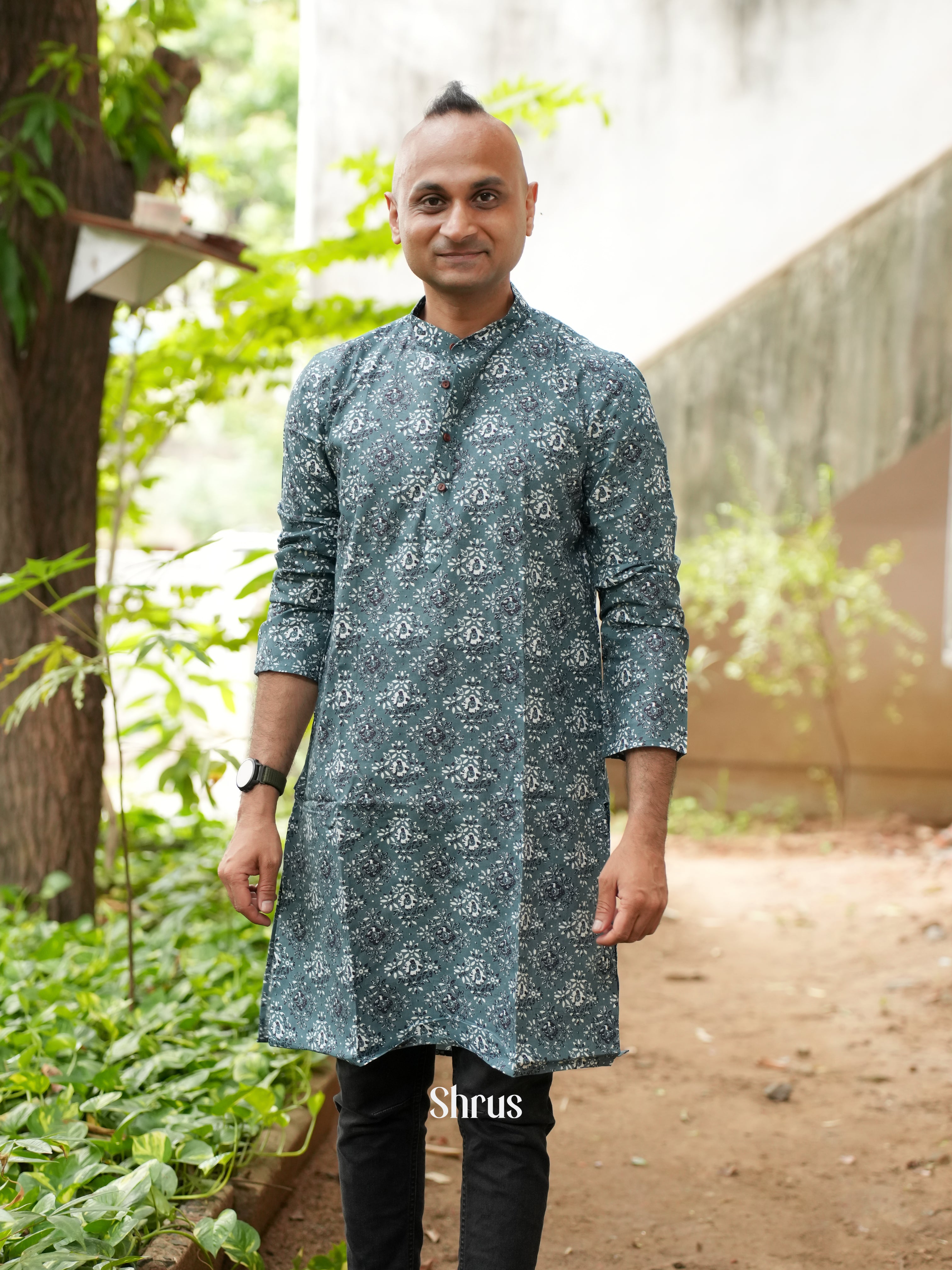 Greyish Green - Readymade Mens Kurta - Shop on ShrusEternity.com