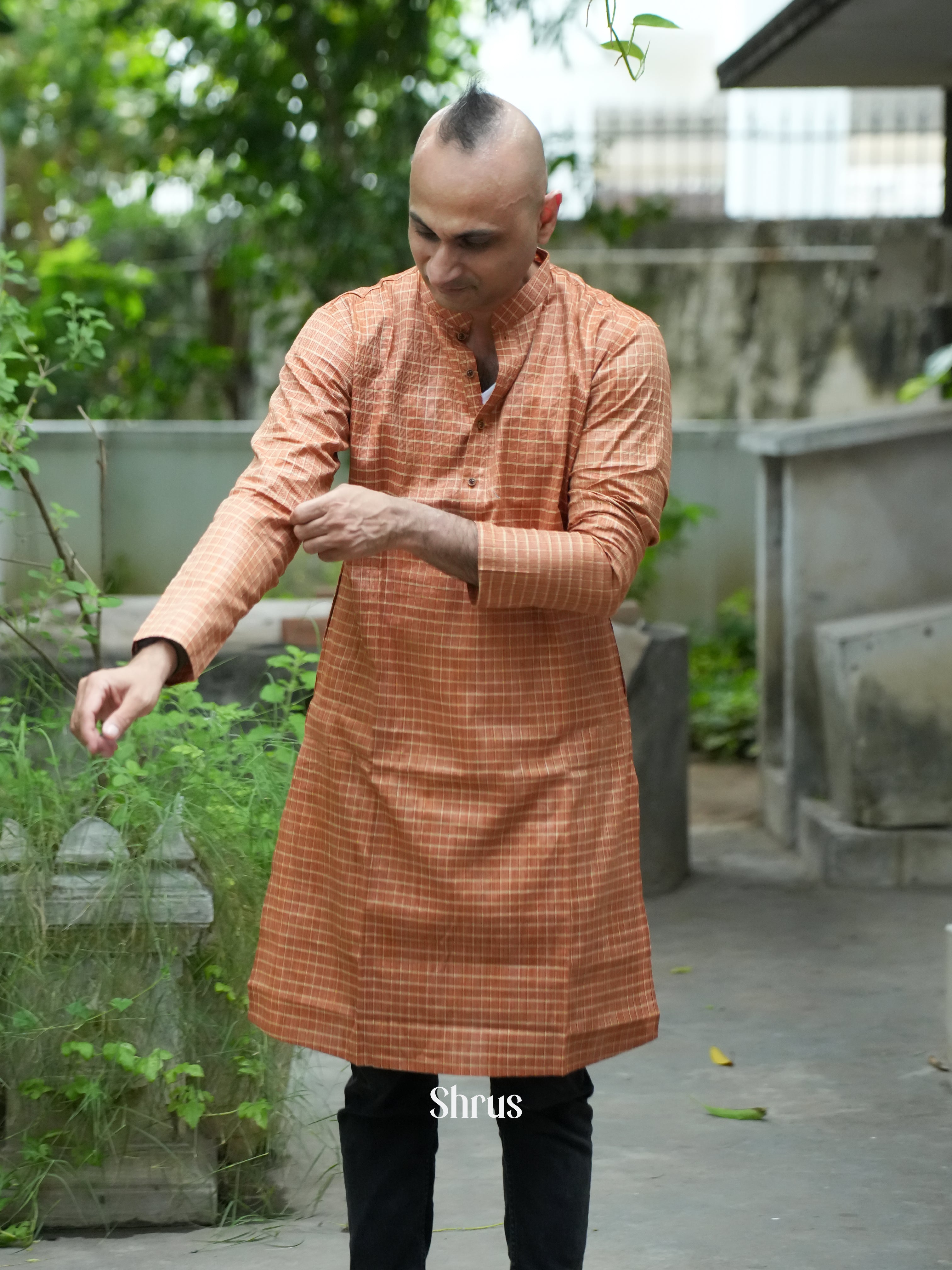 Brown - Readymade Mens Kurta - Shop on ShrusEternity.com