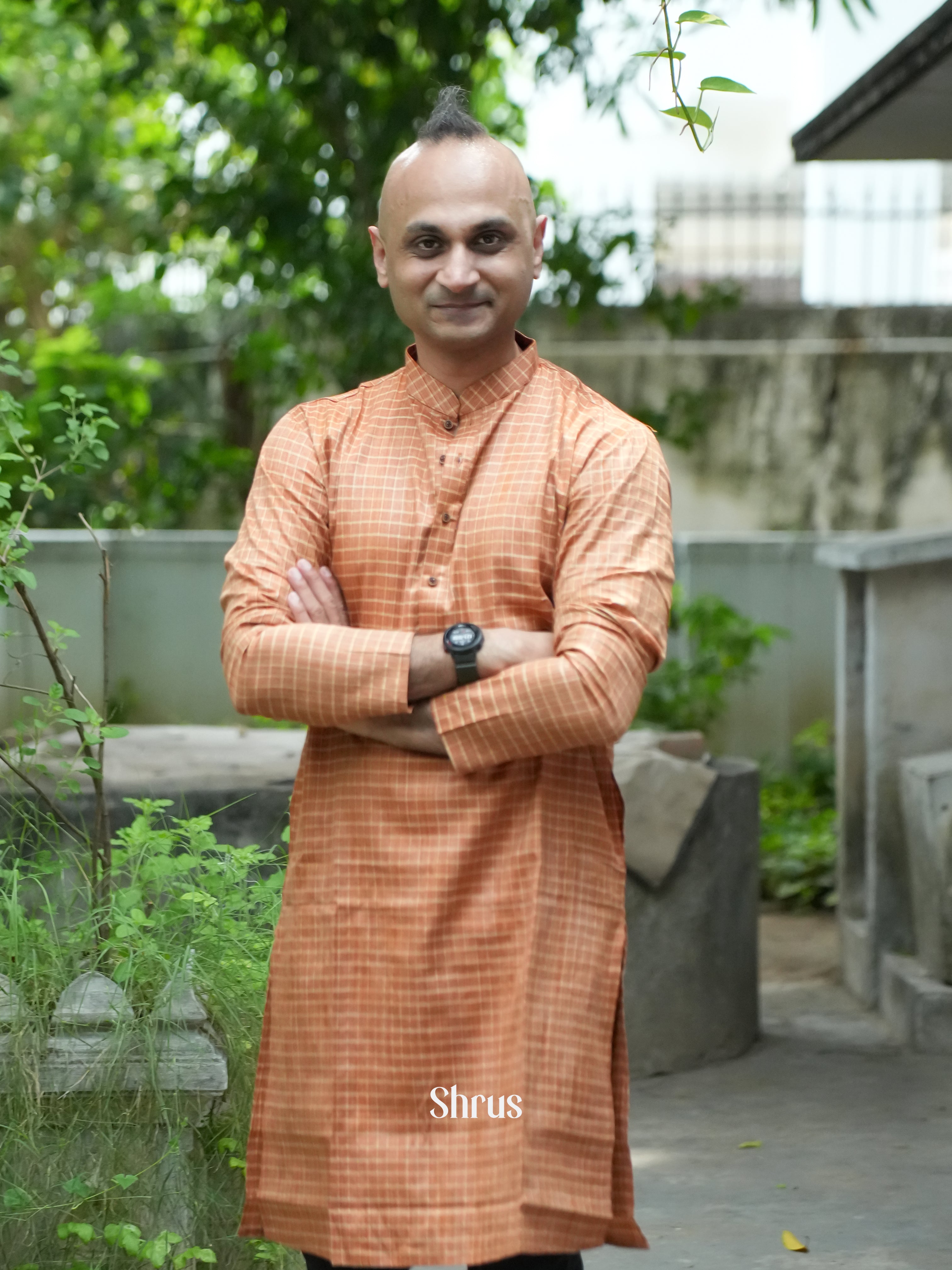 Brown - Readymade Mens Kurta - Shop on ShrusEternity.com