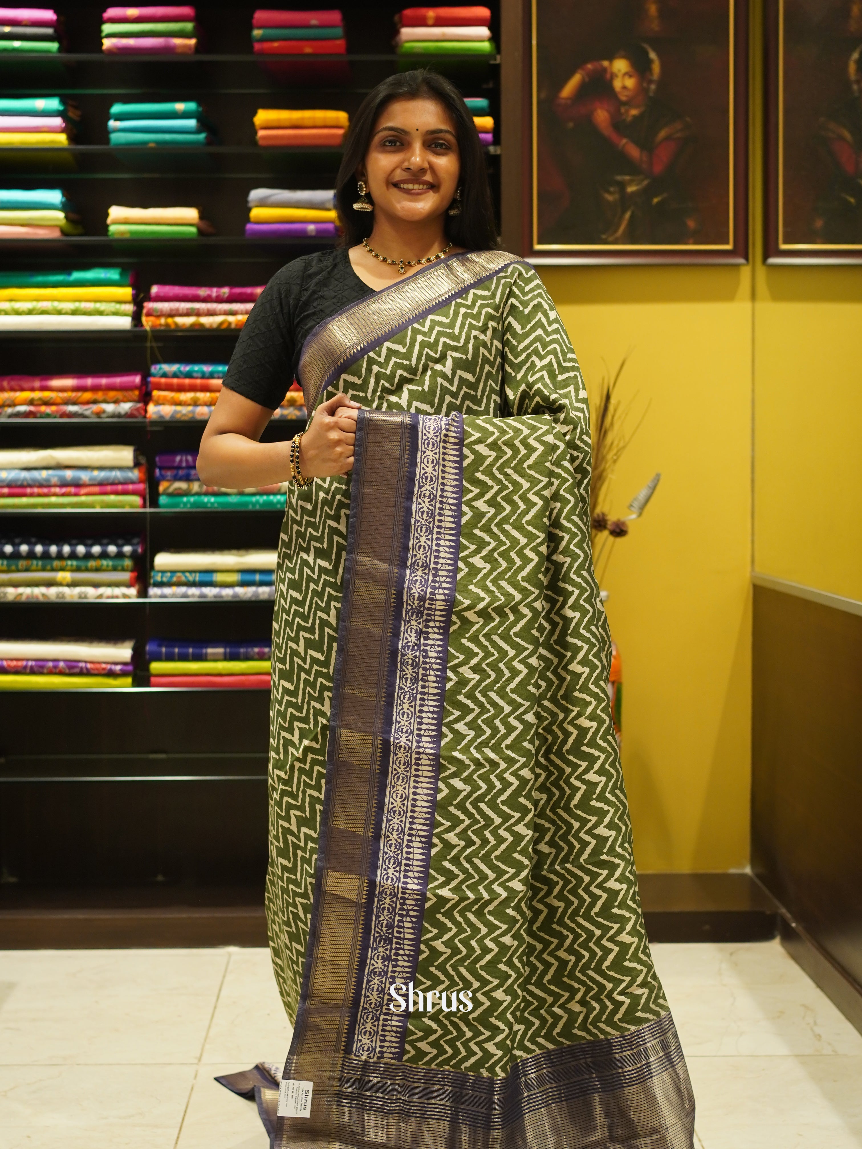 Green & Grey - Art Modal Saree - Shop on ShrusEternity.com