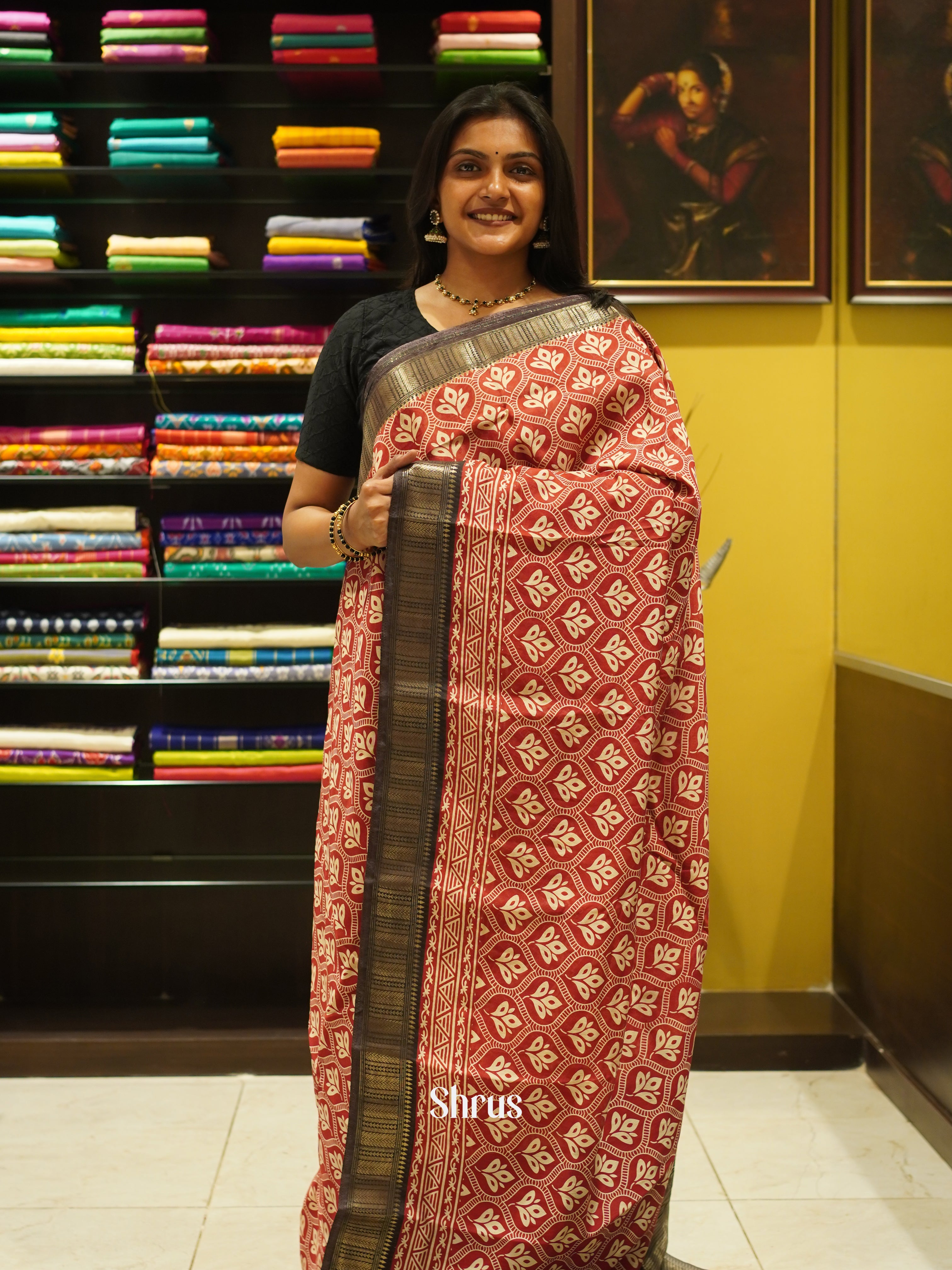 Red & Black - Art Modal Saree - Shop on ShrusEternity.com