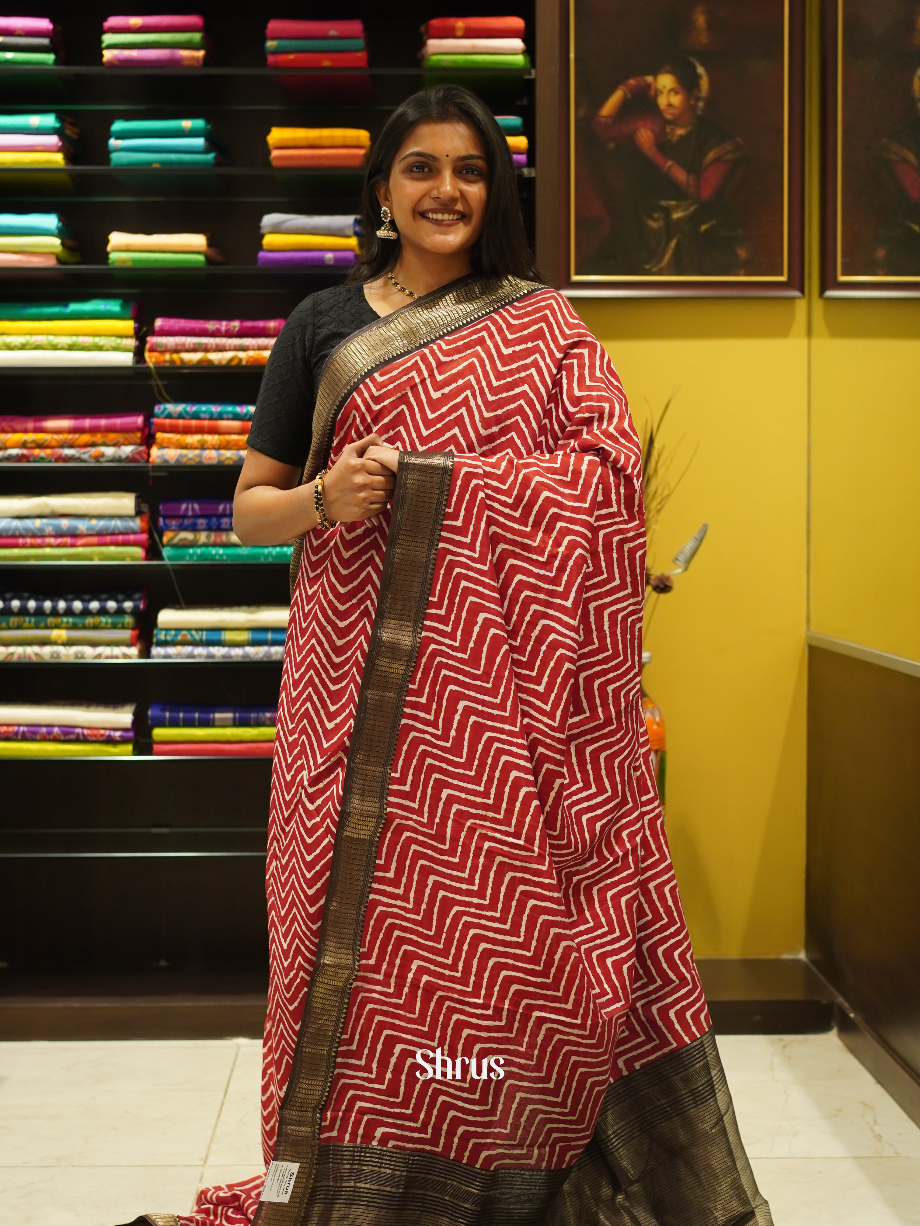 Red & Black - Art Modal Saree - Shop on ShrusEternity.com