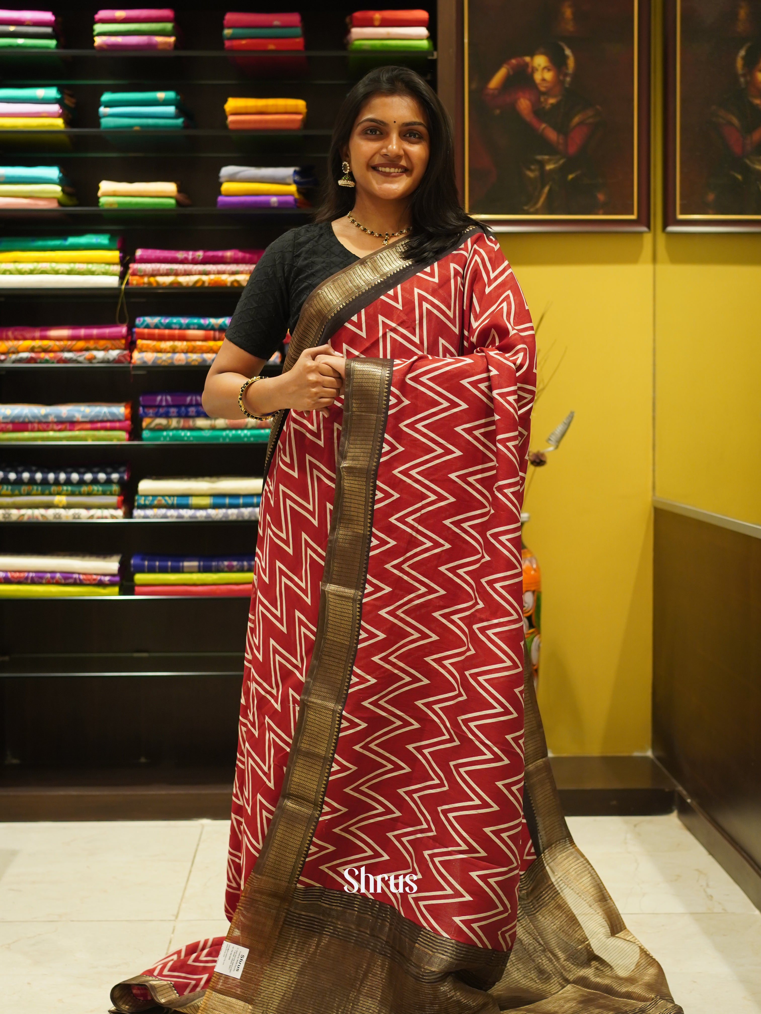 Red & Black - Art Modal Saree - Shop on ShrusEternity.com