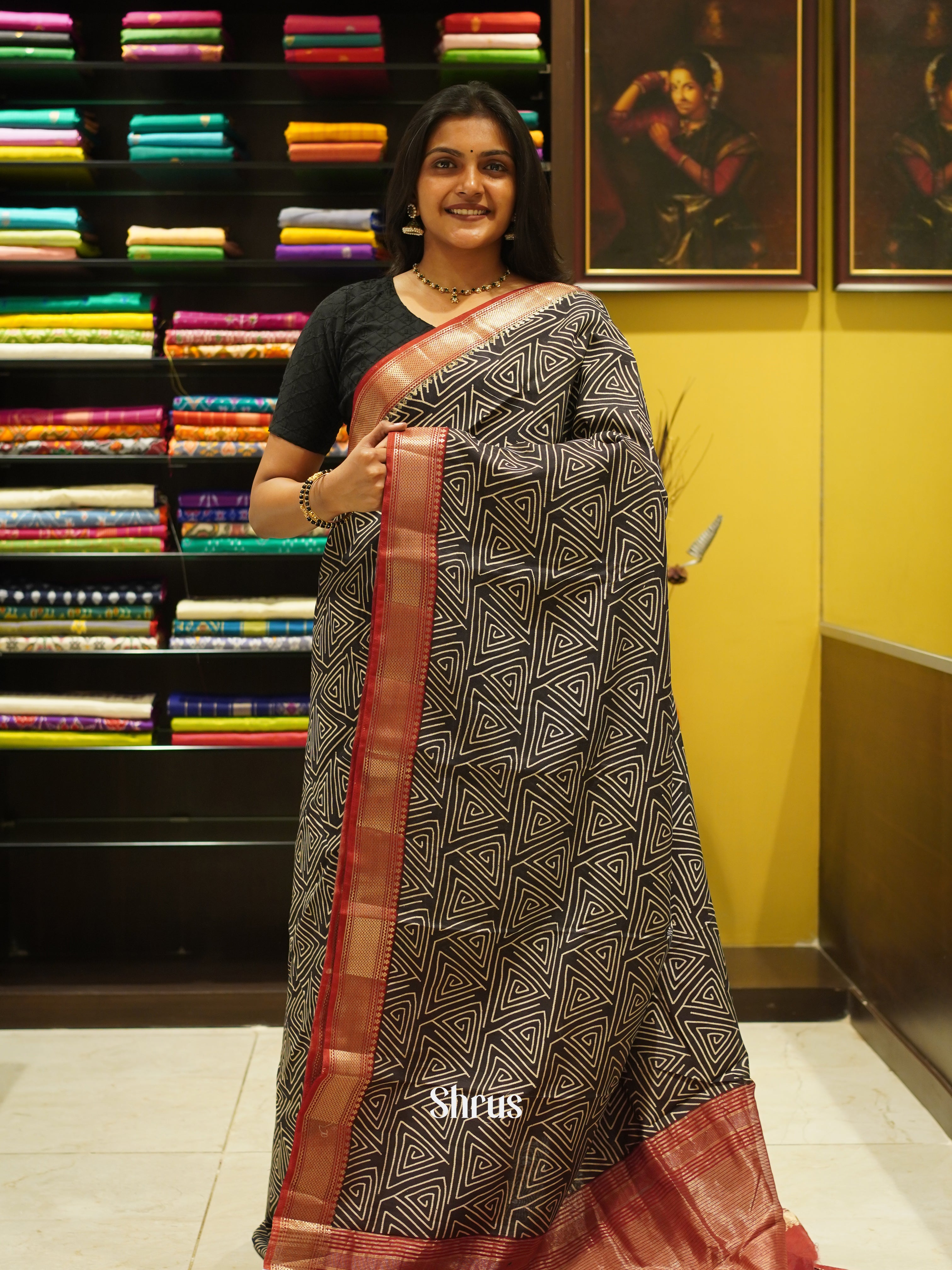 Black & Red - Art Modal Saree - Shop on ShrusEternity.com